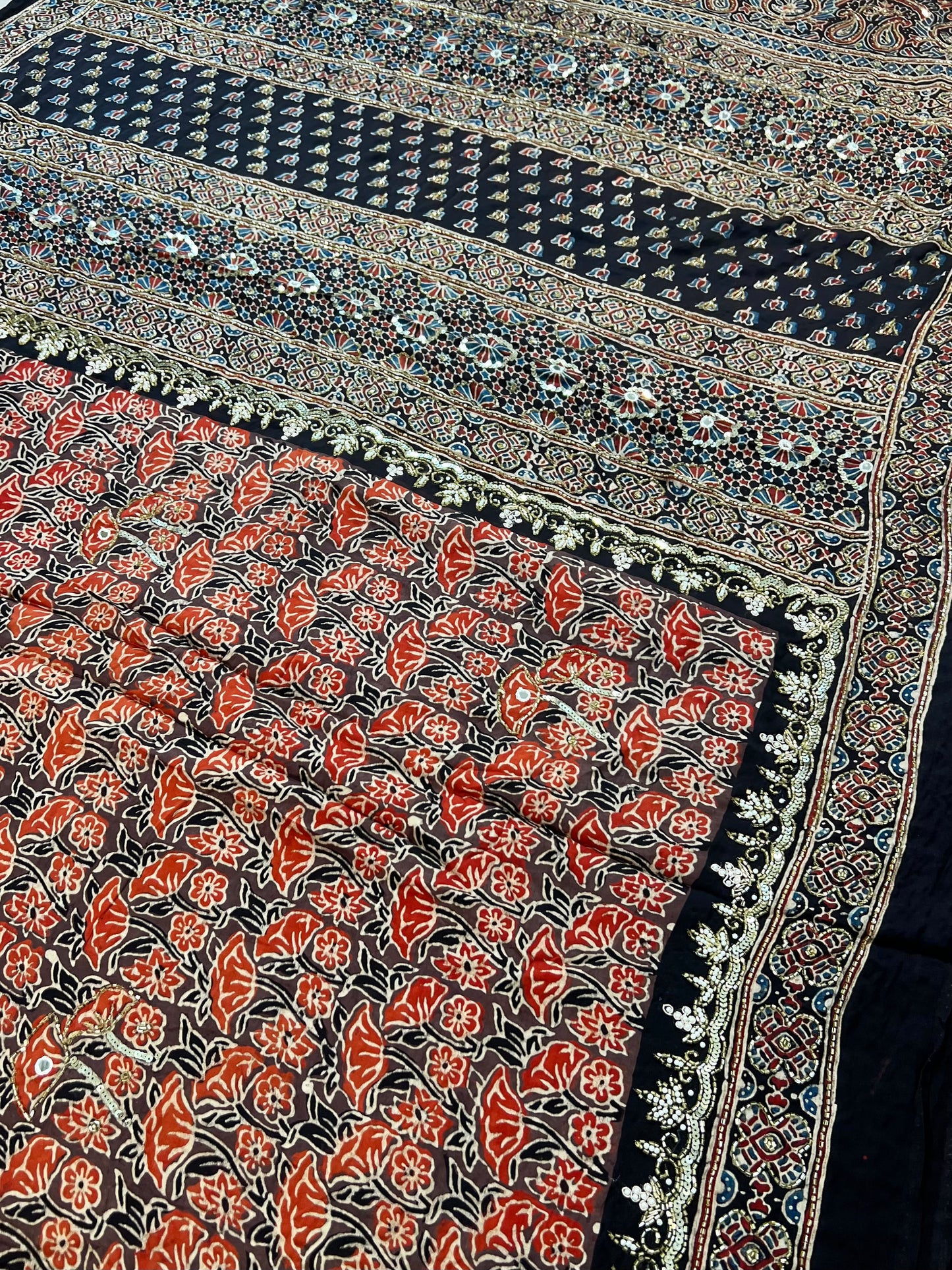 MYSTIC FLORAL - Pure Modal Ajrakh Hand Embroidered Saree