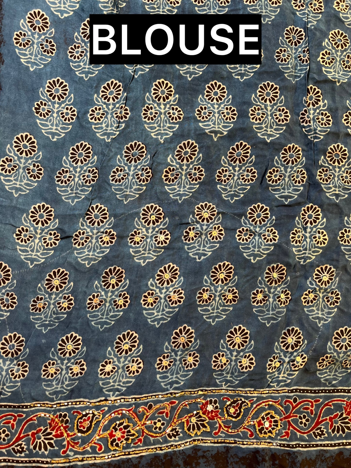 VERMILLION TIDE - Pure Modal Ajrakh Hand Embroidered Saree