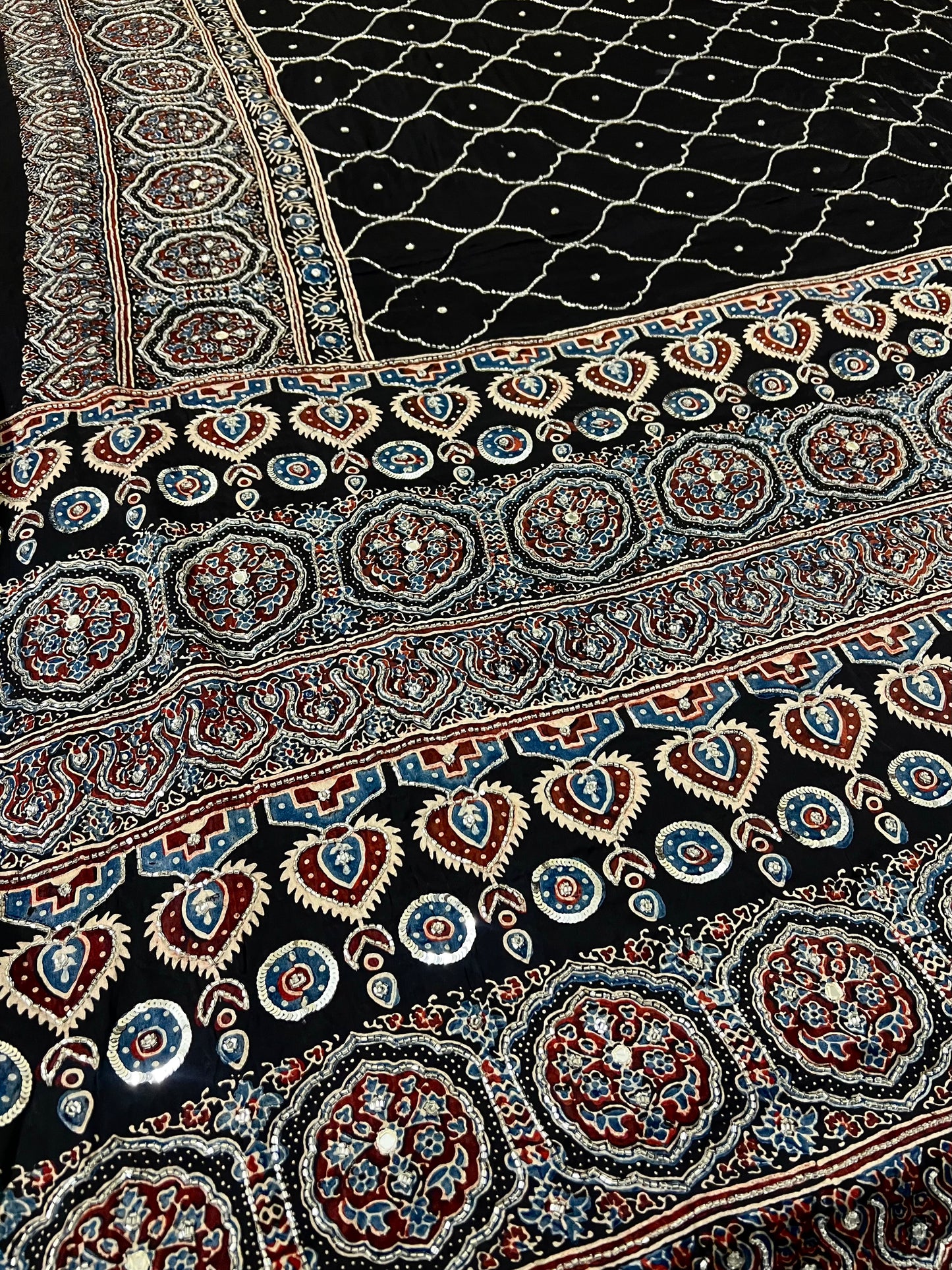 STARRY NIGHT - Pure Modal Ajrakh Hand Embroidered Saree
