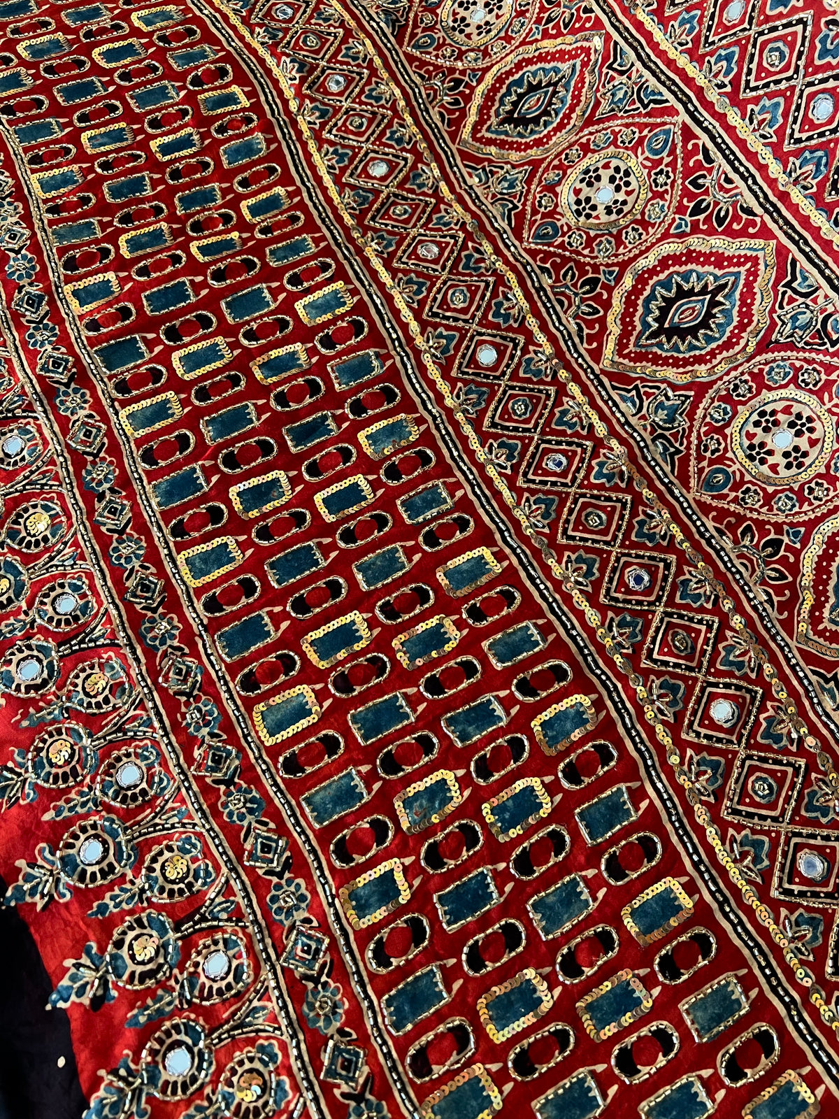 AZURITE ROSE - Pure Modal Ajrakh Hand Embroidered Saree