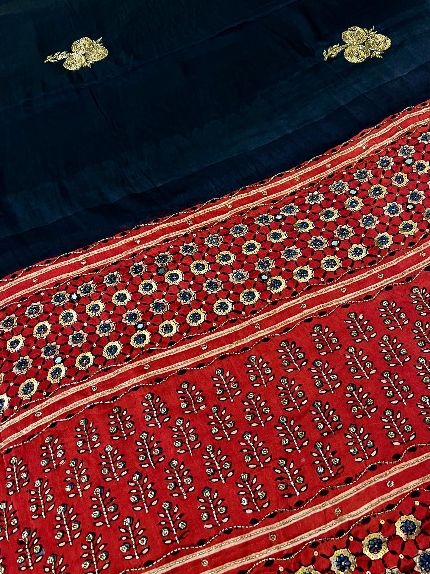 ETHEREAL ROSE - Pure Modal Ajrakh Hand Embroidered Saree
