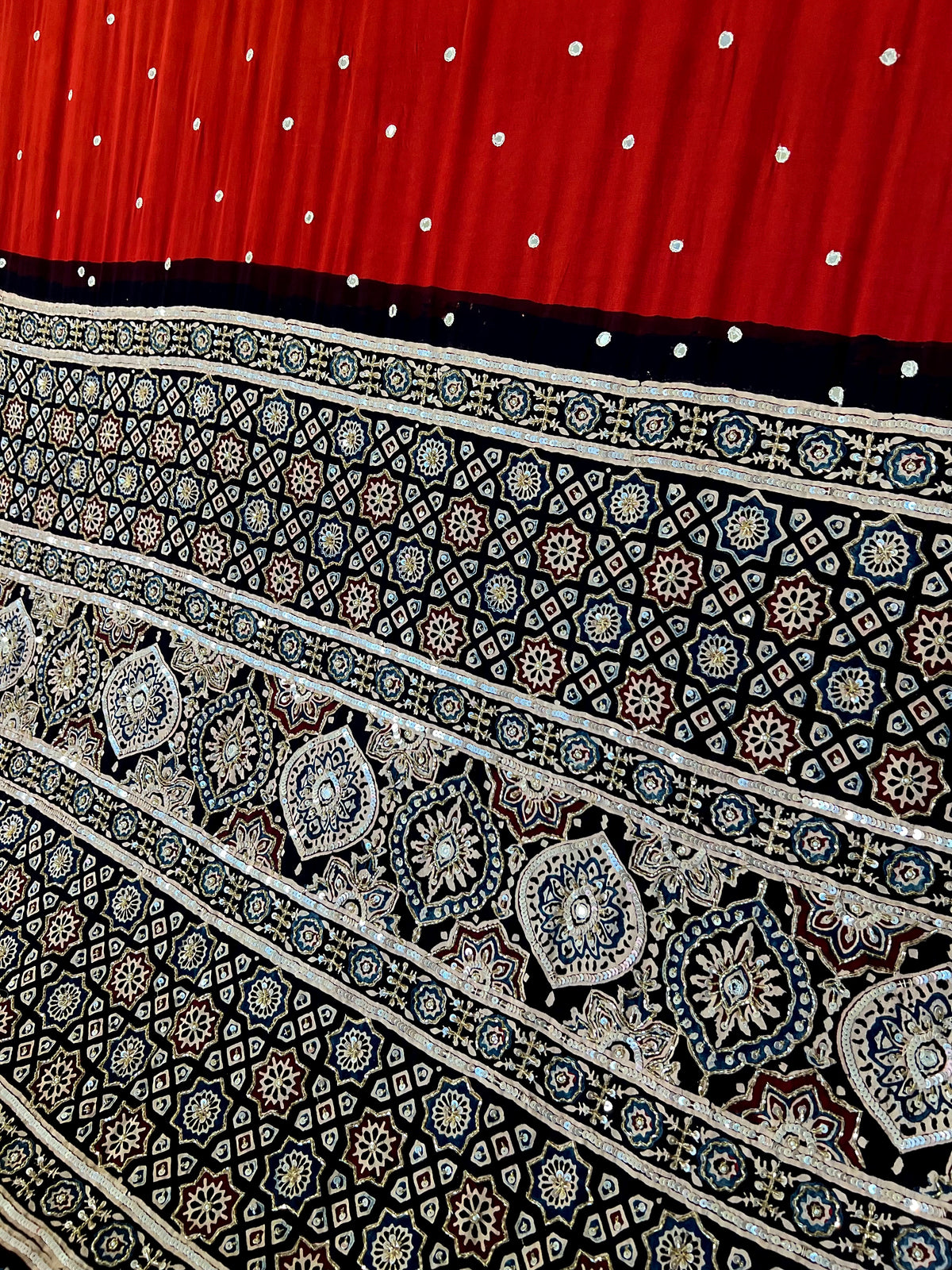 RUBY STARDUST - Pure Modal Ajrakh Hand Embroidered Saree