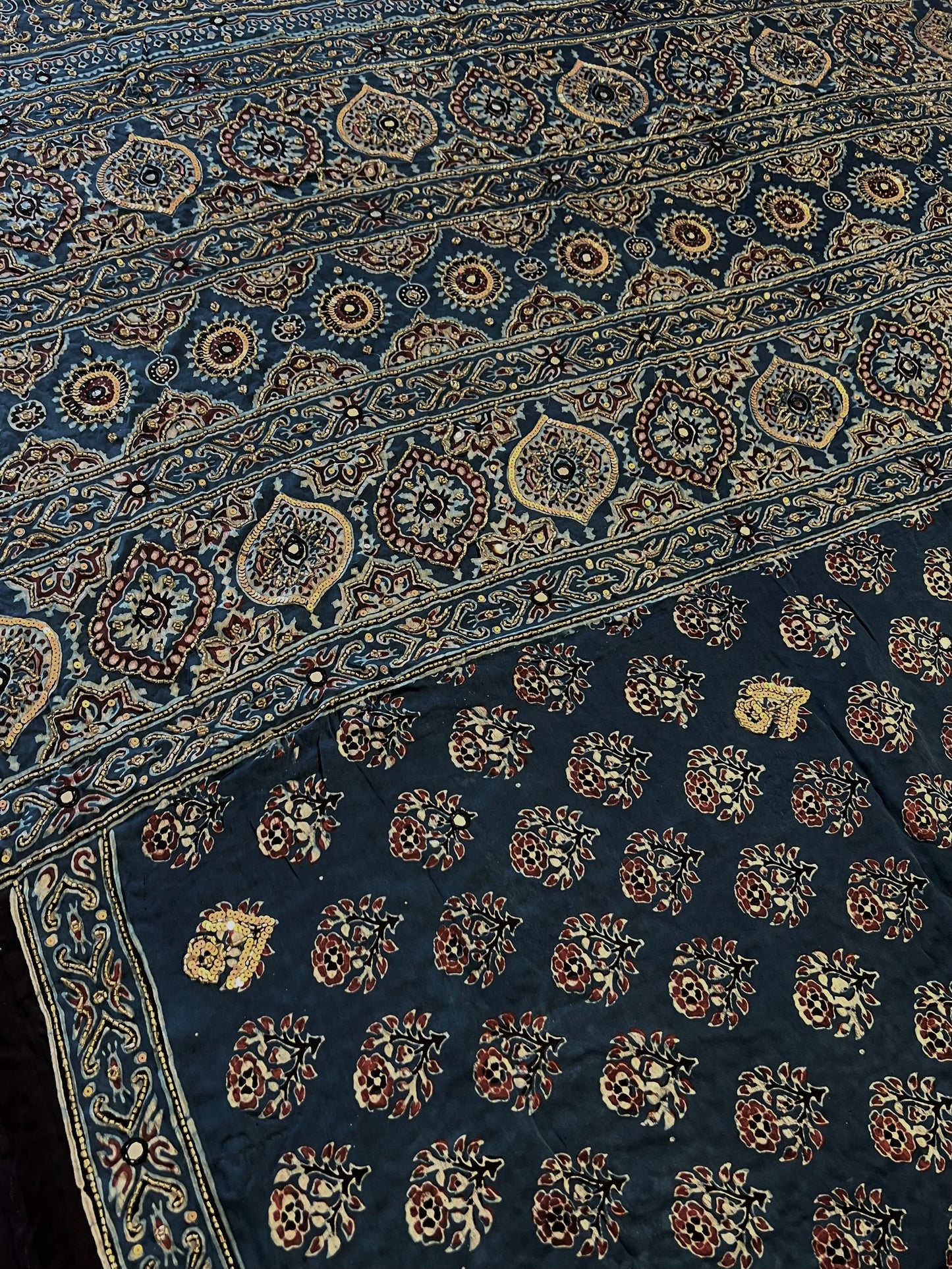 INDIGO GARDEN - Pure Modal Ajrakh Hand Embroidered Saree