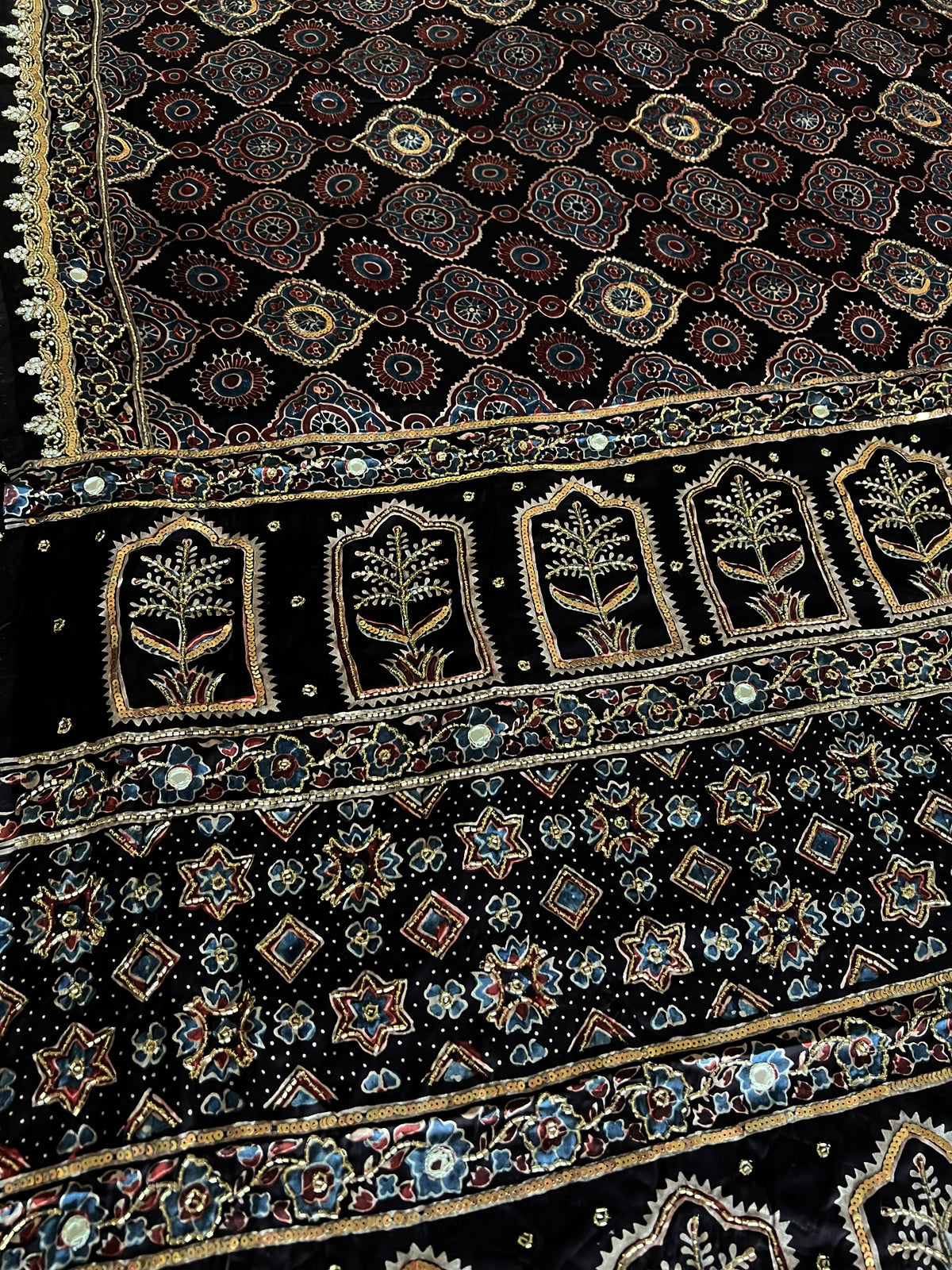 NIGHT SYMPHONY - Pure Modal Ajrakh Hand Embroidered Saree