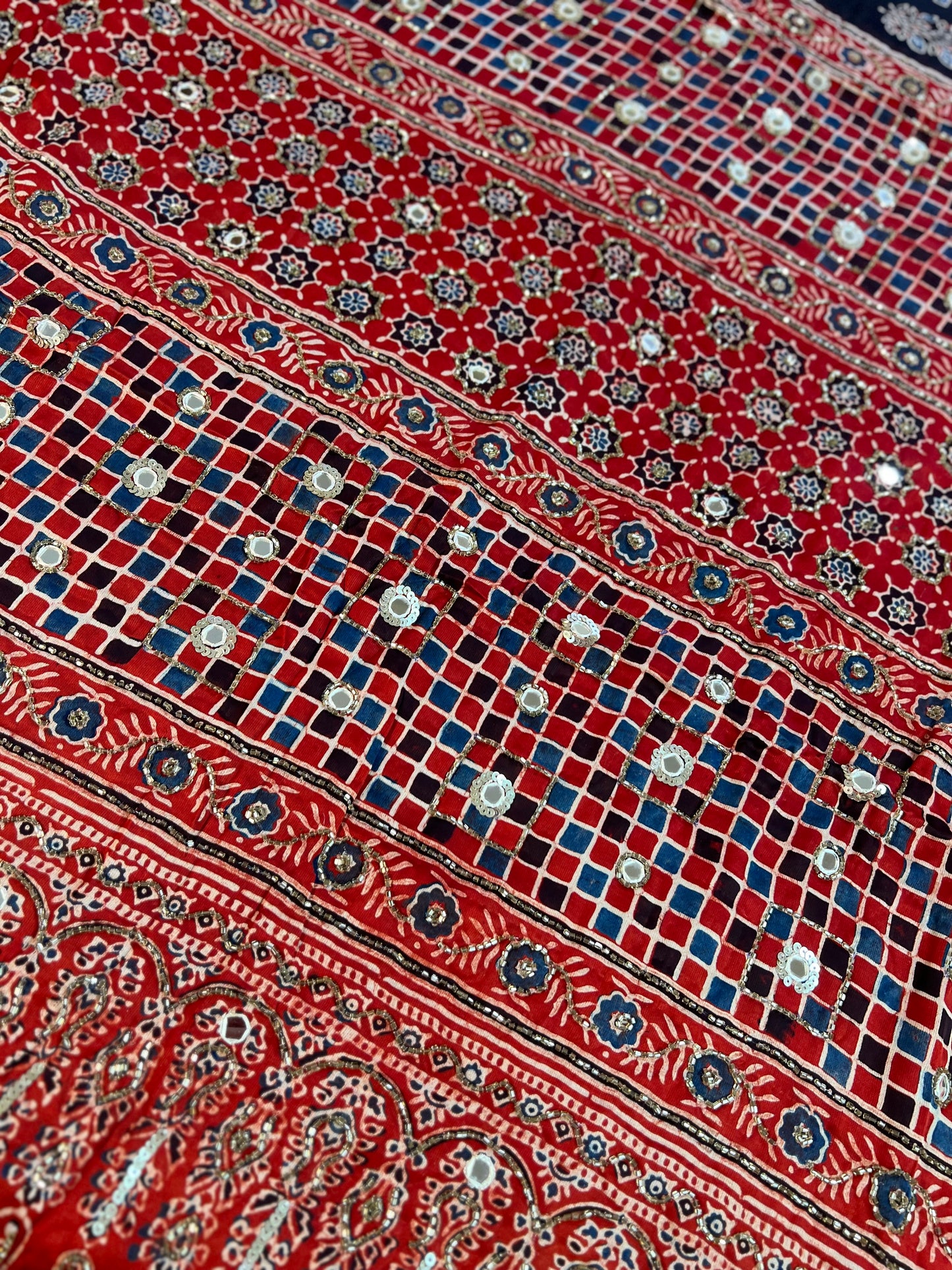 MIDNIGHT ROUGE - Pure Modal Ajrakh Hand Embroidered Saree