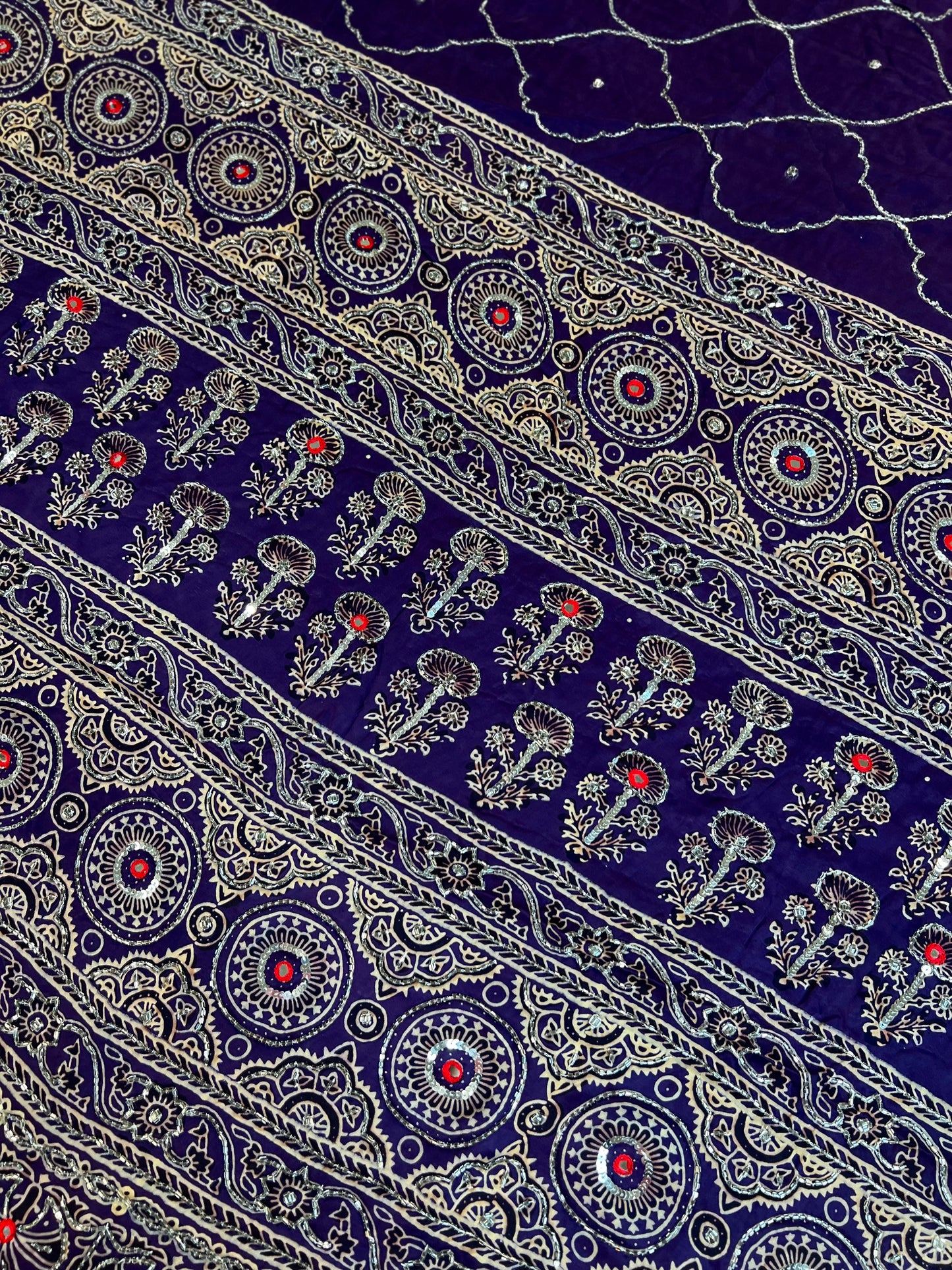 PURPLE STARDUST - Pure Modal Ajrakh Hand Embroidered Saree