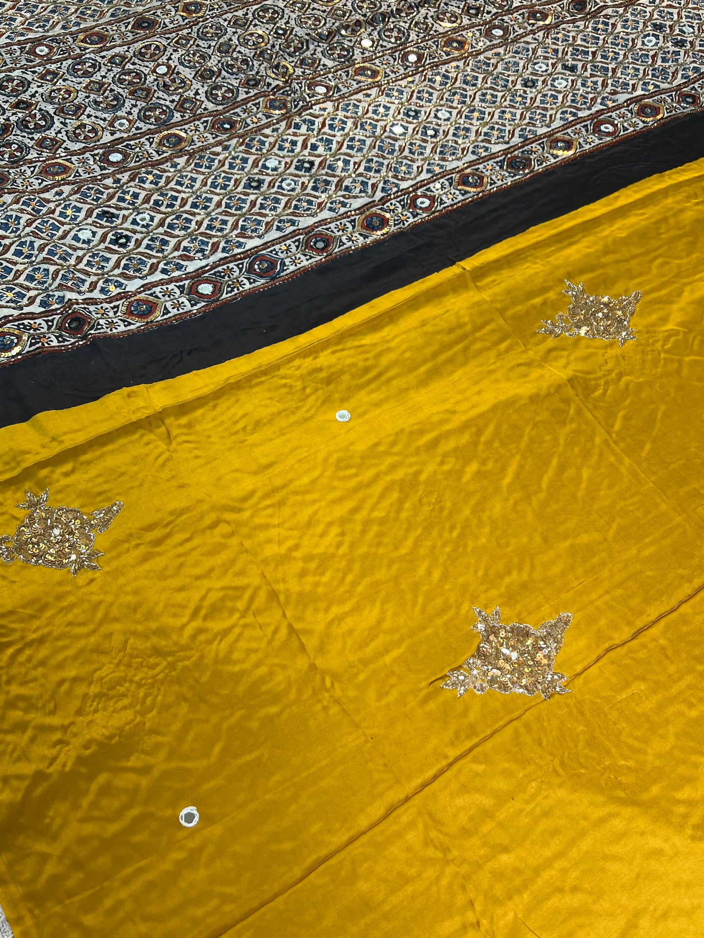 SUNEHRI ROSE - Pure Modal Ajrakh Hand Embroidered Saree