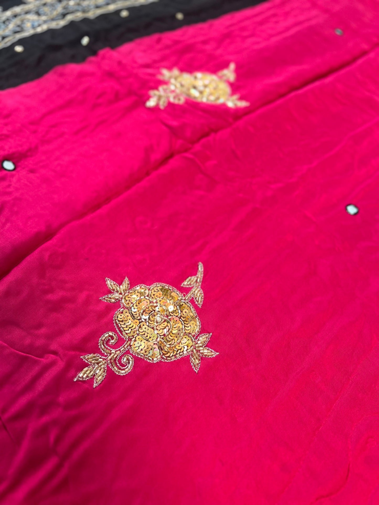 CANDY ROSE - Pure Modal Ajrakh Hand Embroidered Saree