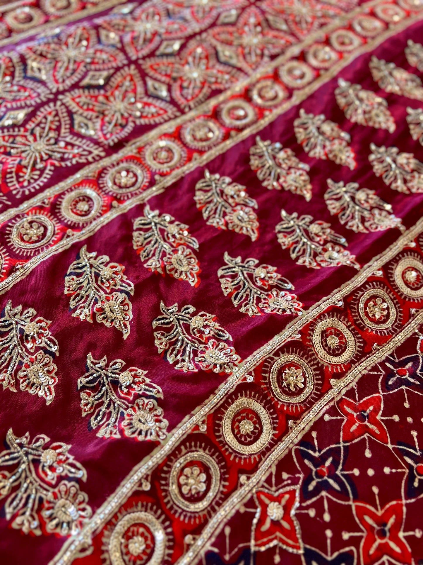 ROYAL GARNET - Pure Modal Ajrakh Hand Embroidered Saree