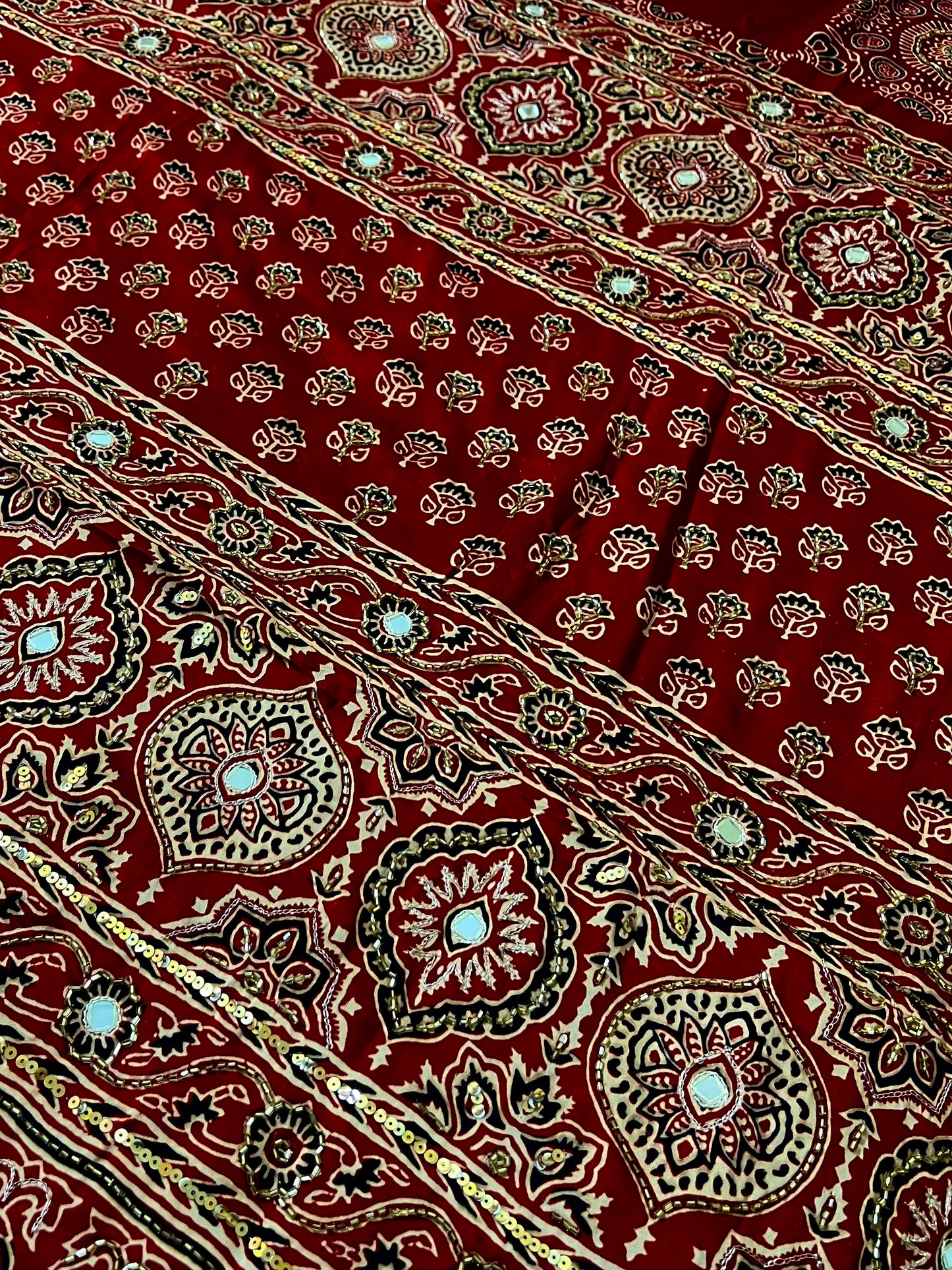 SCARLET DREAMS - Pure Modal Ajrakh Hand Embroidered Saree