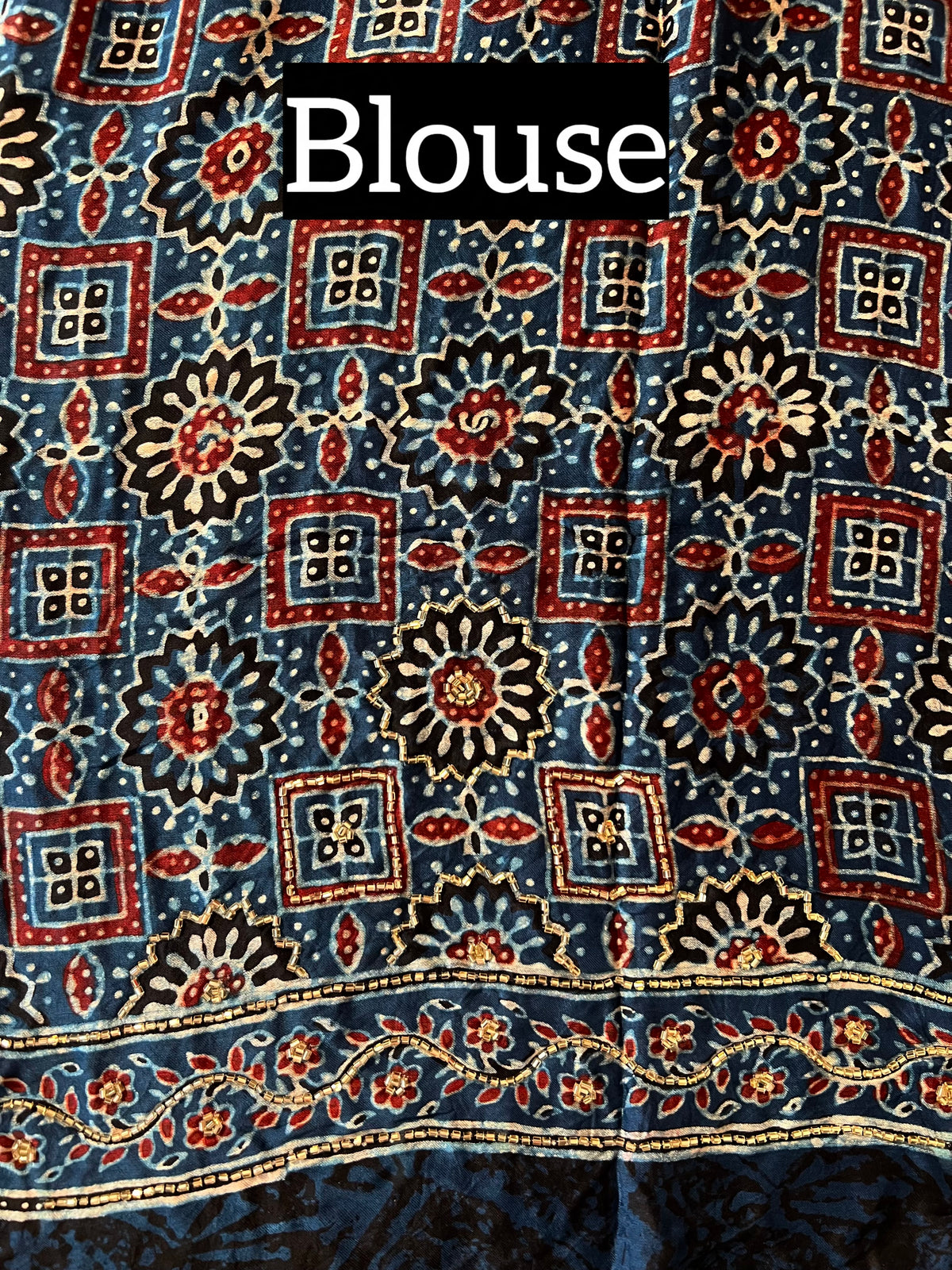 CRIMSON ROSE - Pure Modal Ajrakh Hand Embroidered Saree