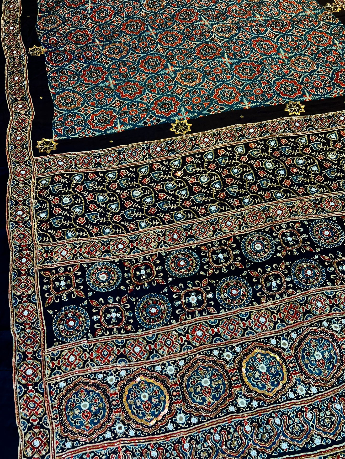 SAPPHIRE MIST - Pure Modal Ajrakh Hand Embroidered Saree