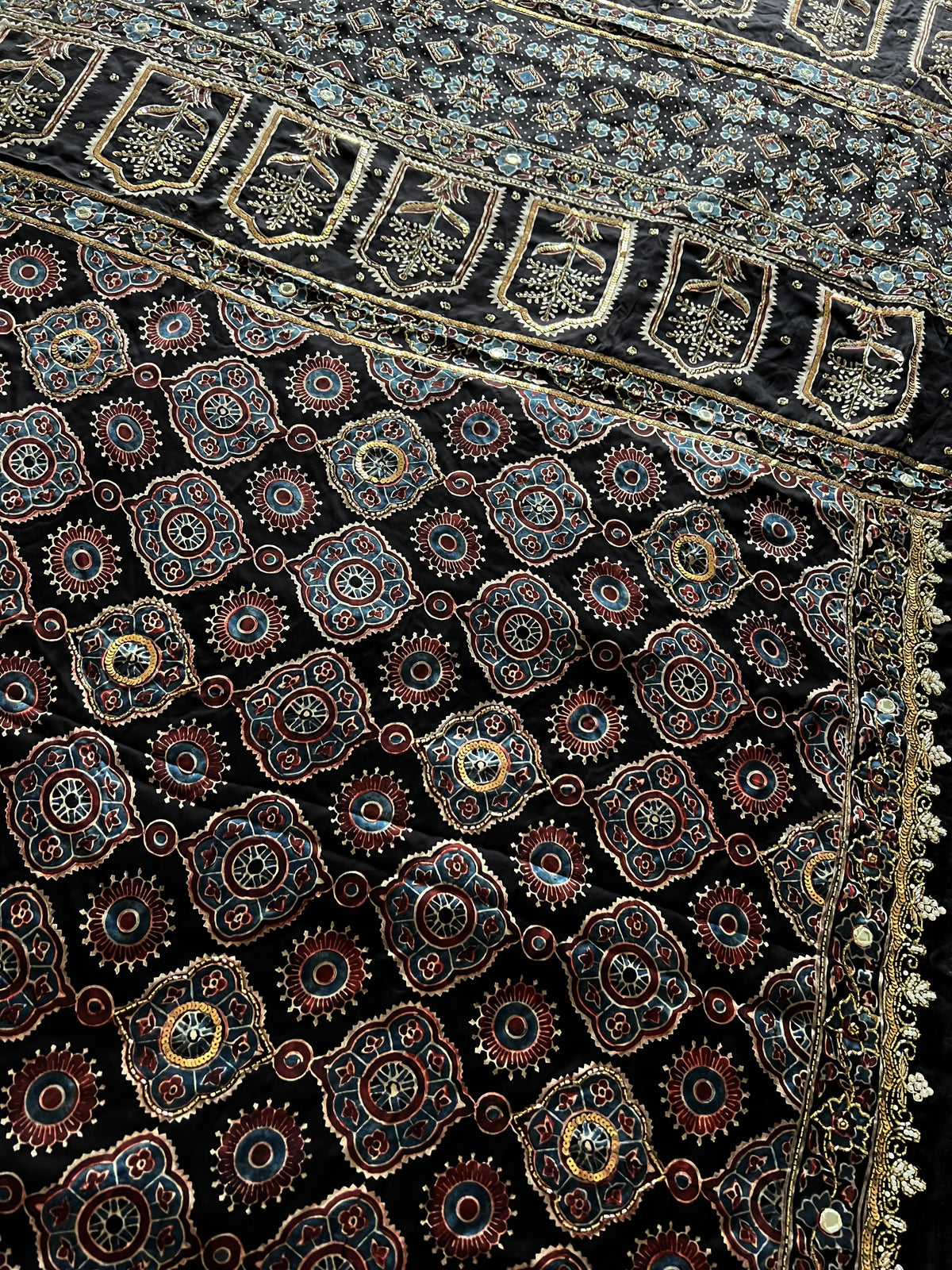 NIGHT SYMPHONY - Pure Modal Ajrakh Hand Embroidered Saree