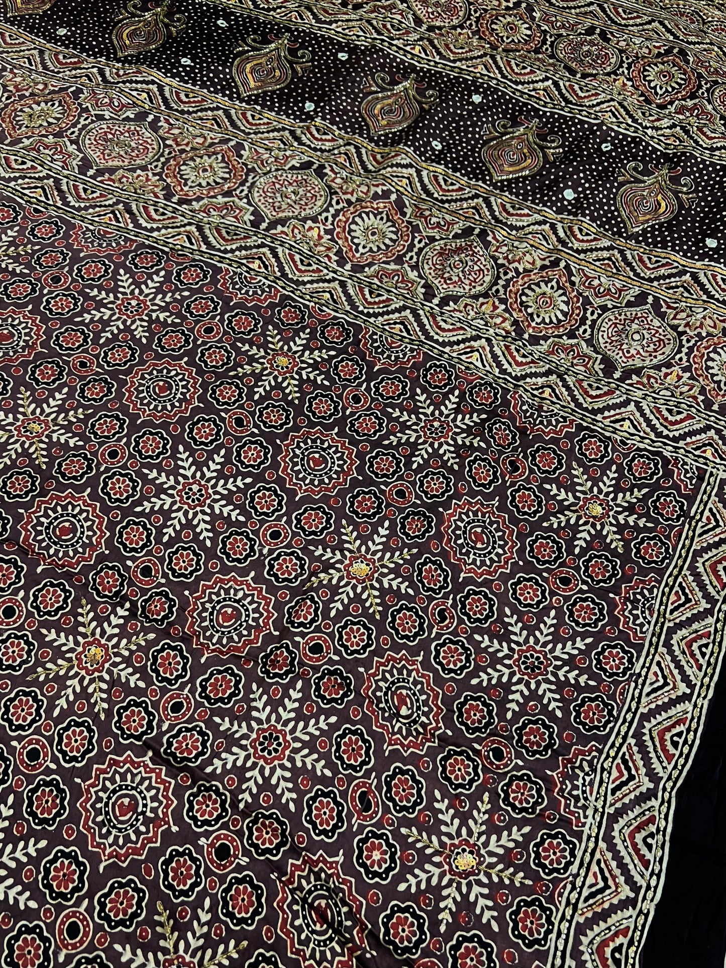 SIENNA BLOOM - Pure Modal Ajrakh Hand Embroidered Saree