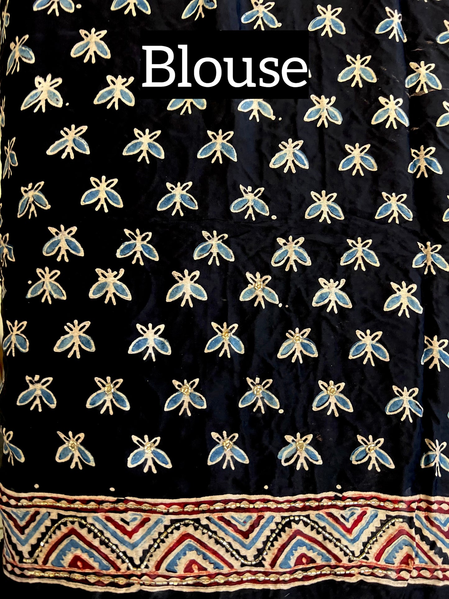 NIGHT LILY - Pure Modal Ajrakh Hand Embroidered Saree