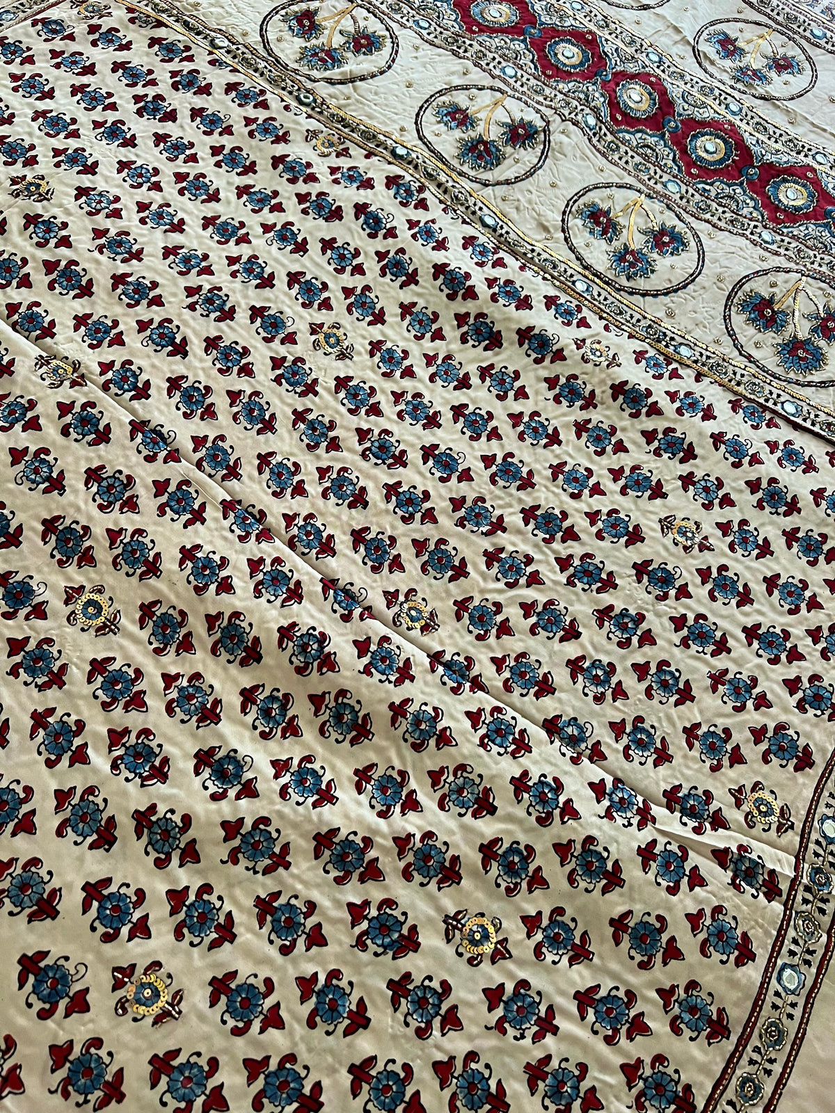 VANILLA VELVET - Pure Modal Ajrakh Hand Embroidered Saree
