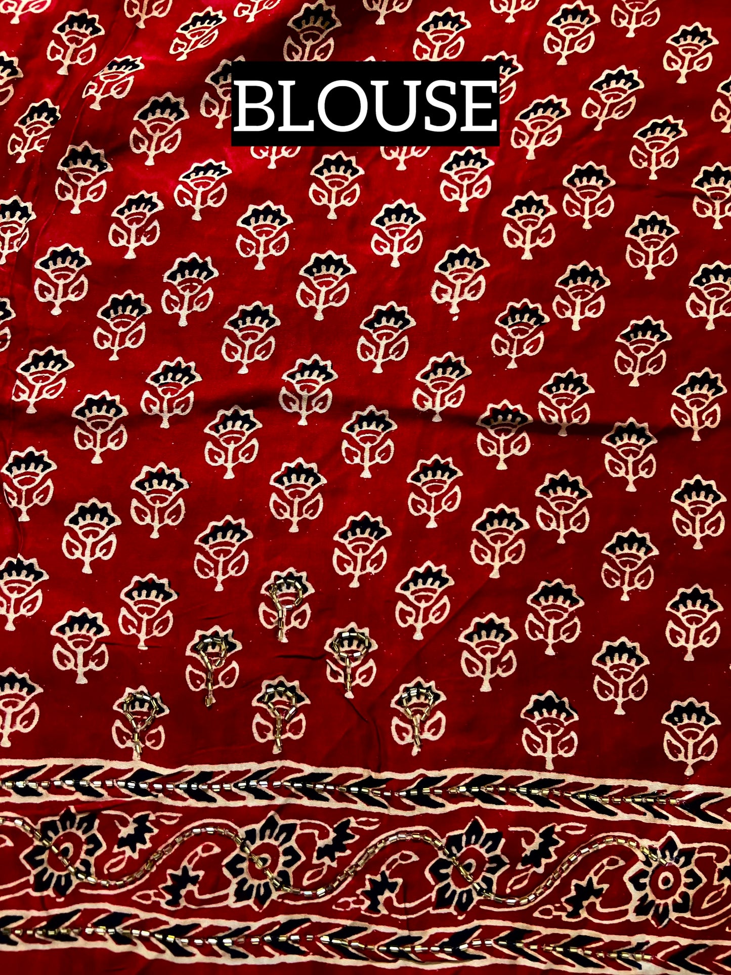 SCARLET DREAMS - Pure Modal Ajrakh Hand Embroidered Saree