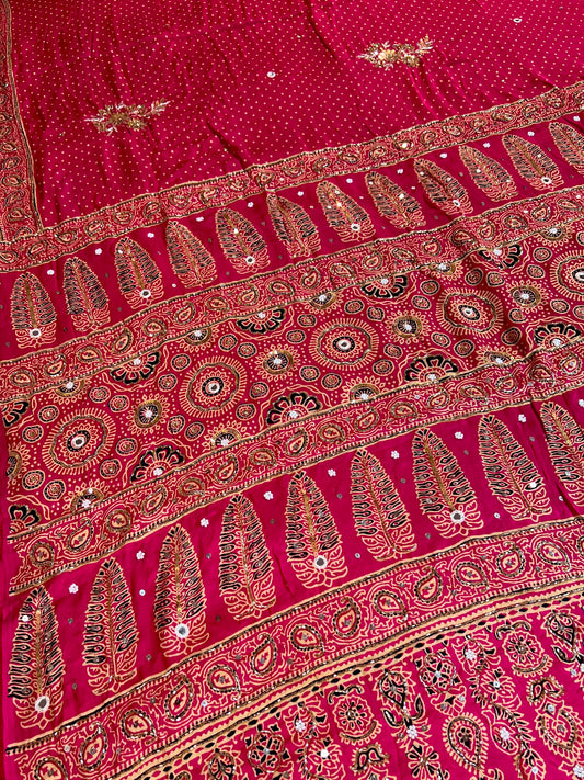 FUCHSIA MUSE - Pure Modal Ajrakh Hand Embroidered Saree