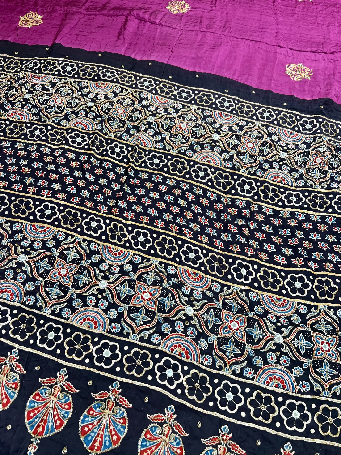 PLUM ROSE - Pure Modal Ajrakh Hand Embroidered Saree