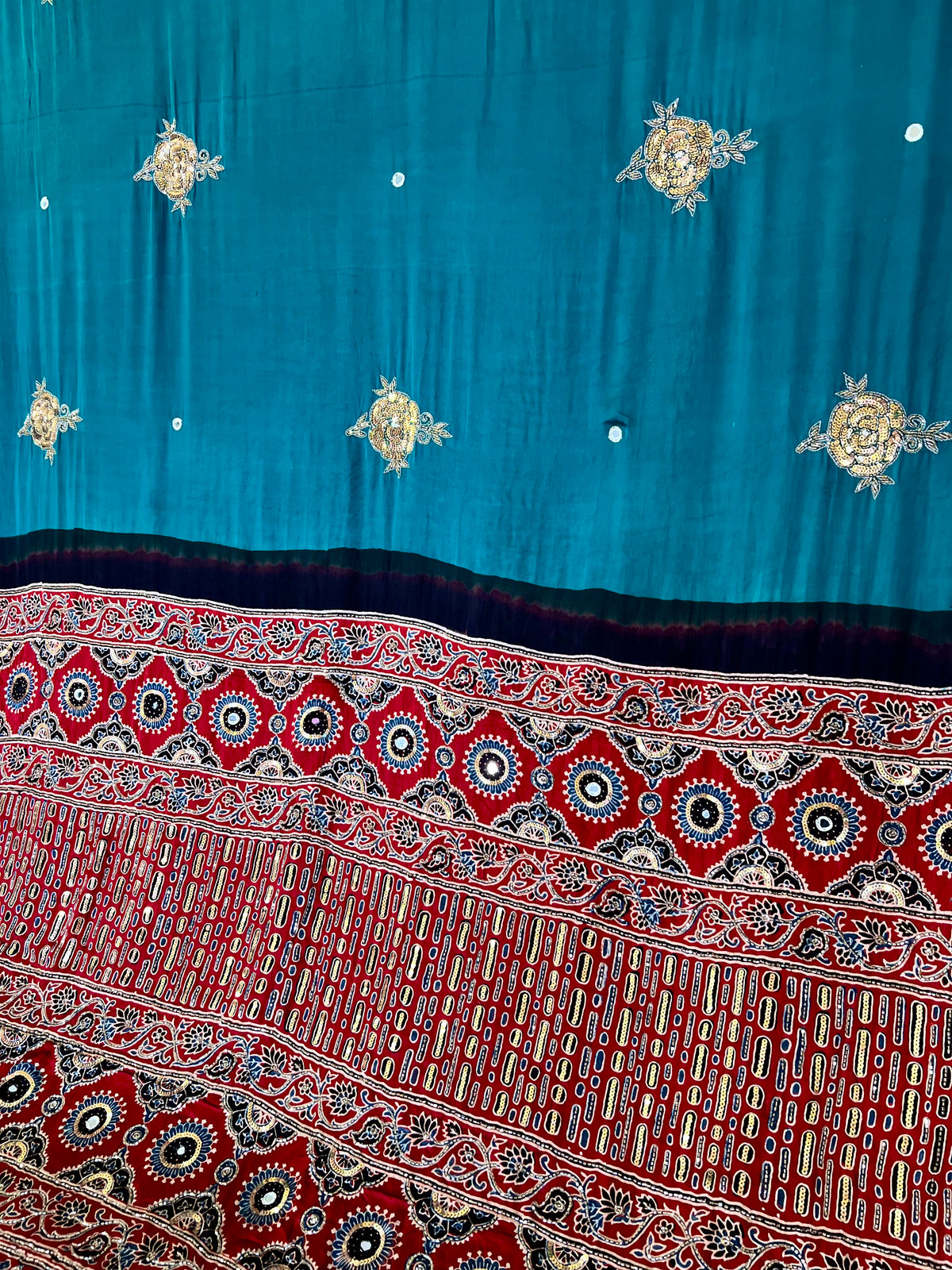 TWINKLE ROSE - Pure Modal Ajrakh Hand Embroidered Saree