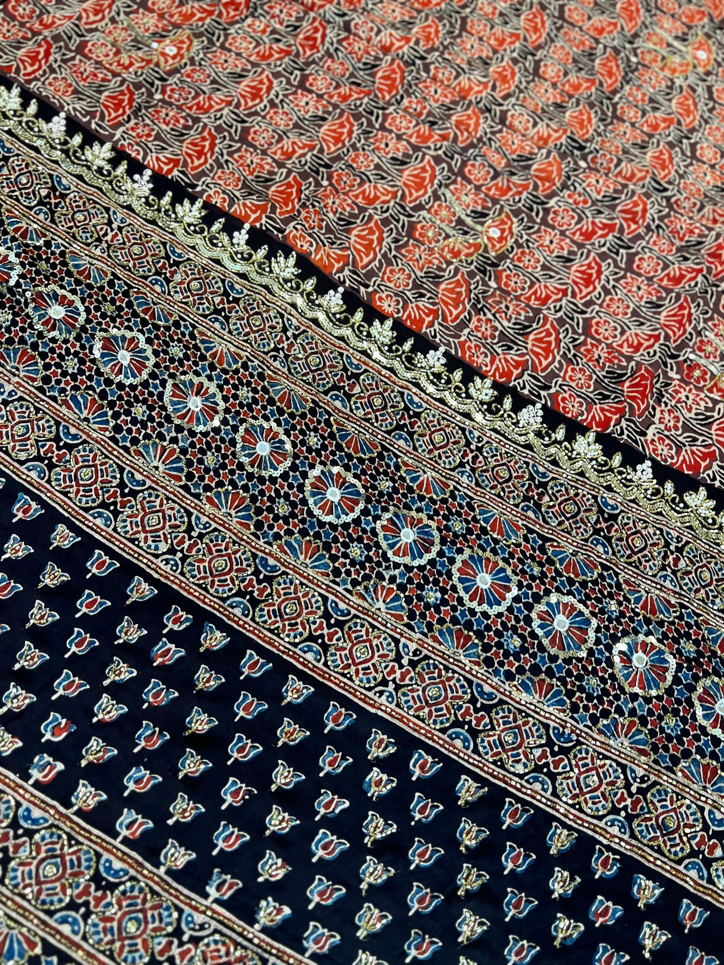 MYSTIC FLORAL - Pure Modal Ajrakh Hand Embroidered Saree