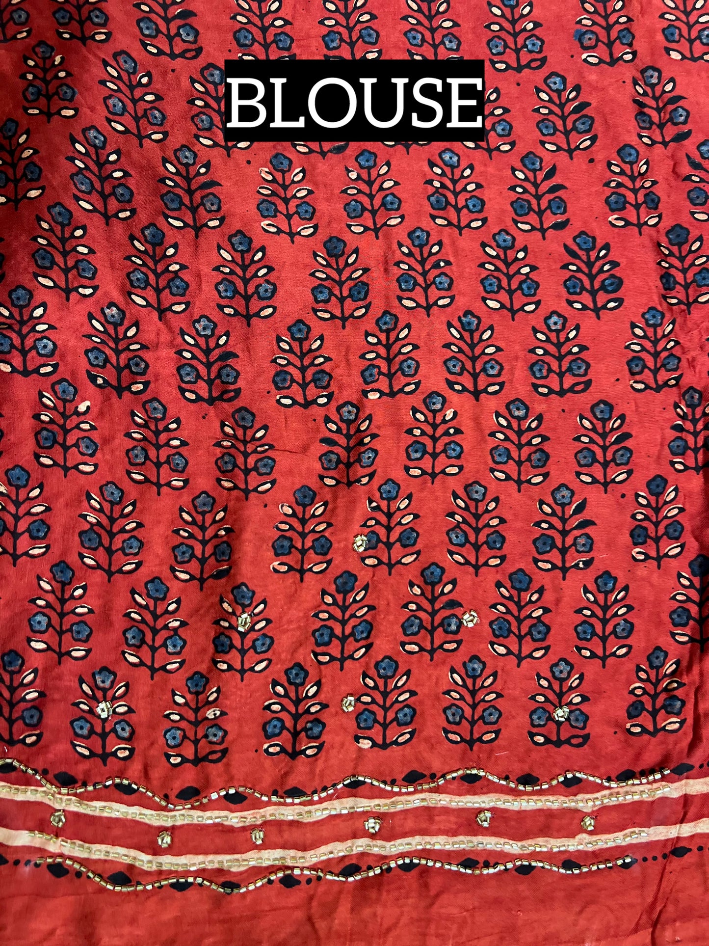 ETHEREAL ROSE - Pure Modal Ajrakh Hand Embroidered Saree