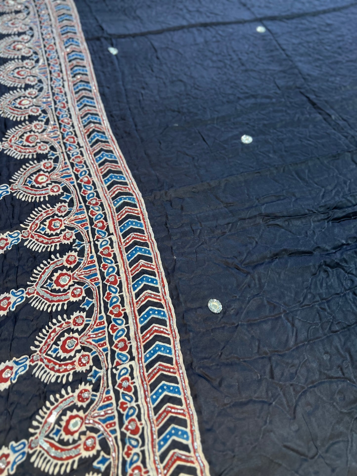 STARLIT NIGHT - Pure Modal Ajrakh Hand Embroidered Saree