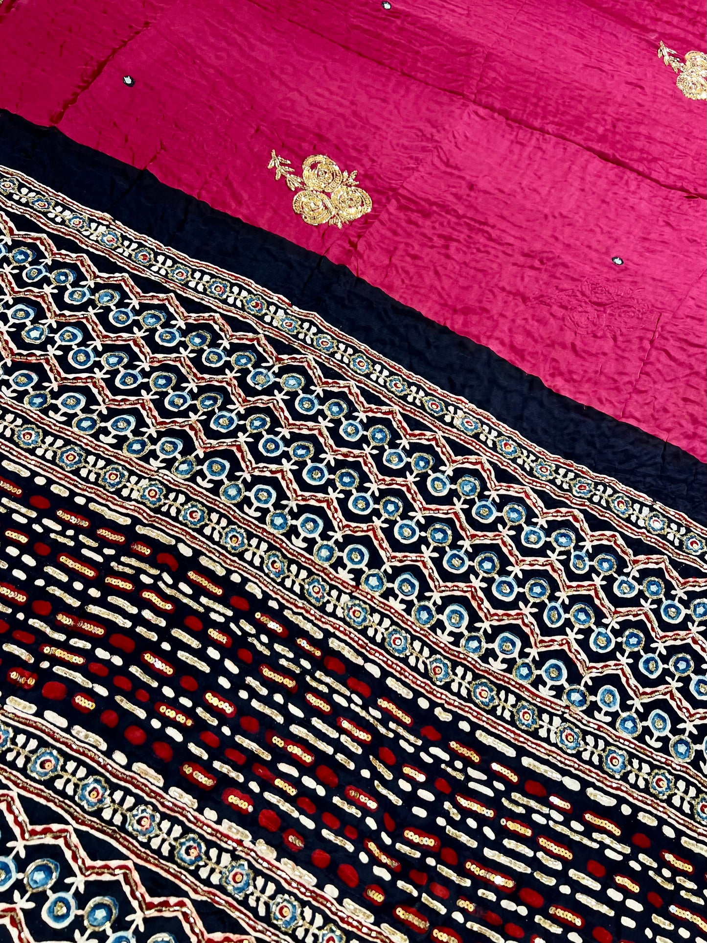 WINE ROSE - Pure Modal Ajrakh Hand Embroidered Saree