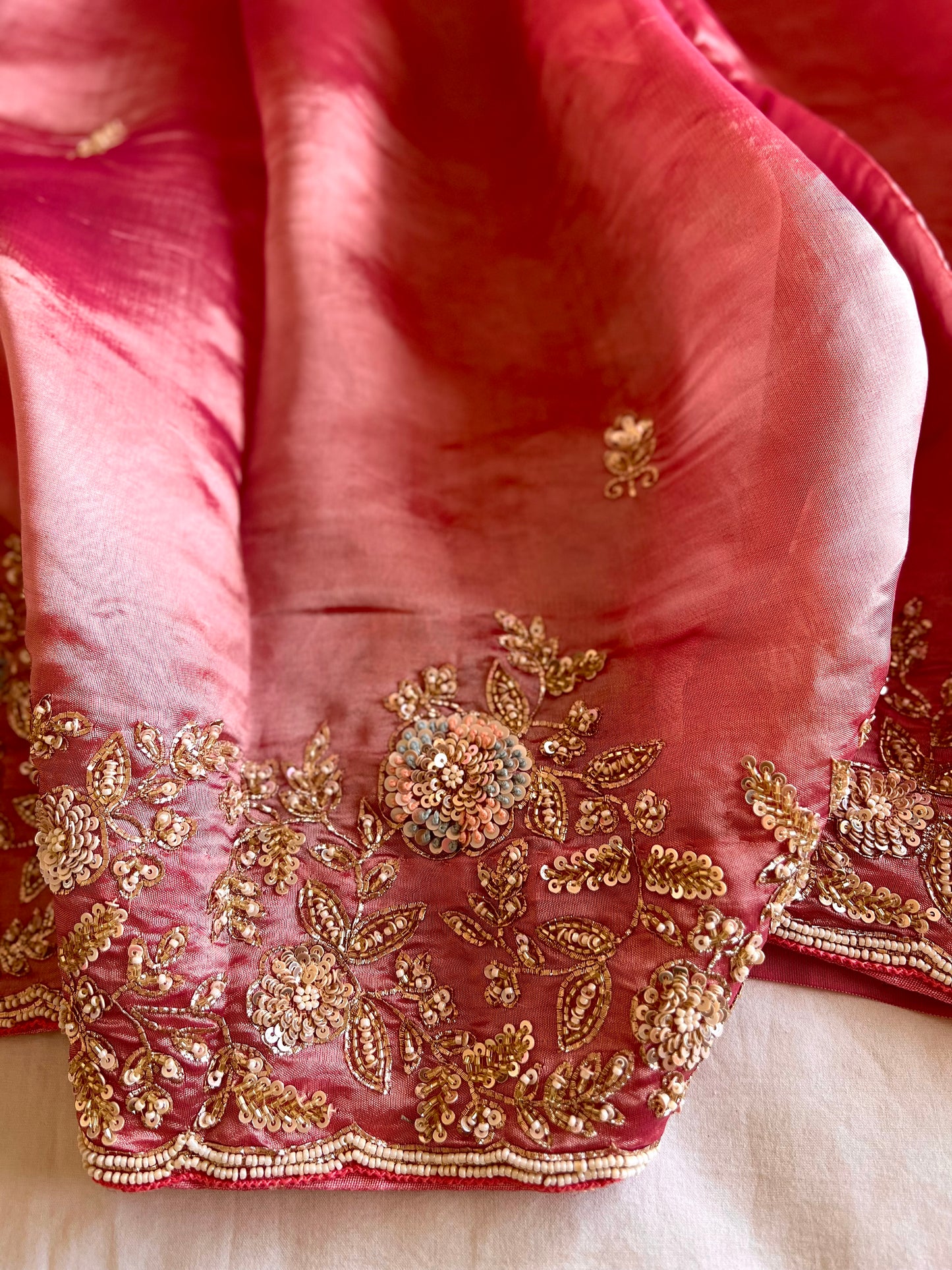 SHABNAM - Pure Chinnon Satin Zardosi Pitta Hand Embroidered Saree
