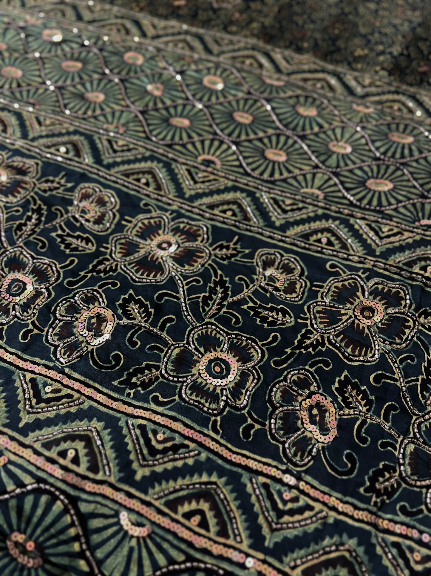 FOREST BLOOM - Pure Modal Ajrakh Hand Embroidered Saree