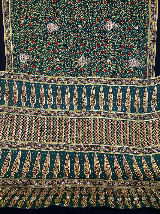 SPARKLE RUSH - Pure Modal Ajrakh Hand Embroidered Saree