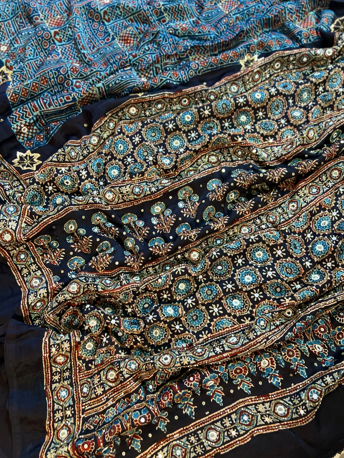ASTRAL BLUE - Pure Modal Ajrakh Hand Embroidered Saree