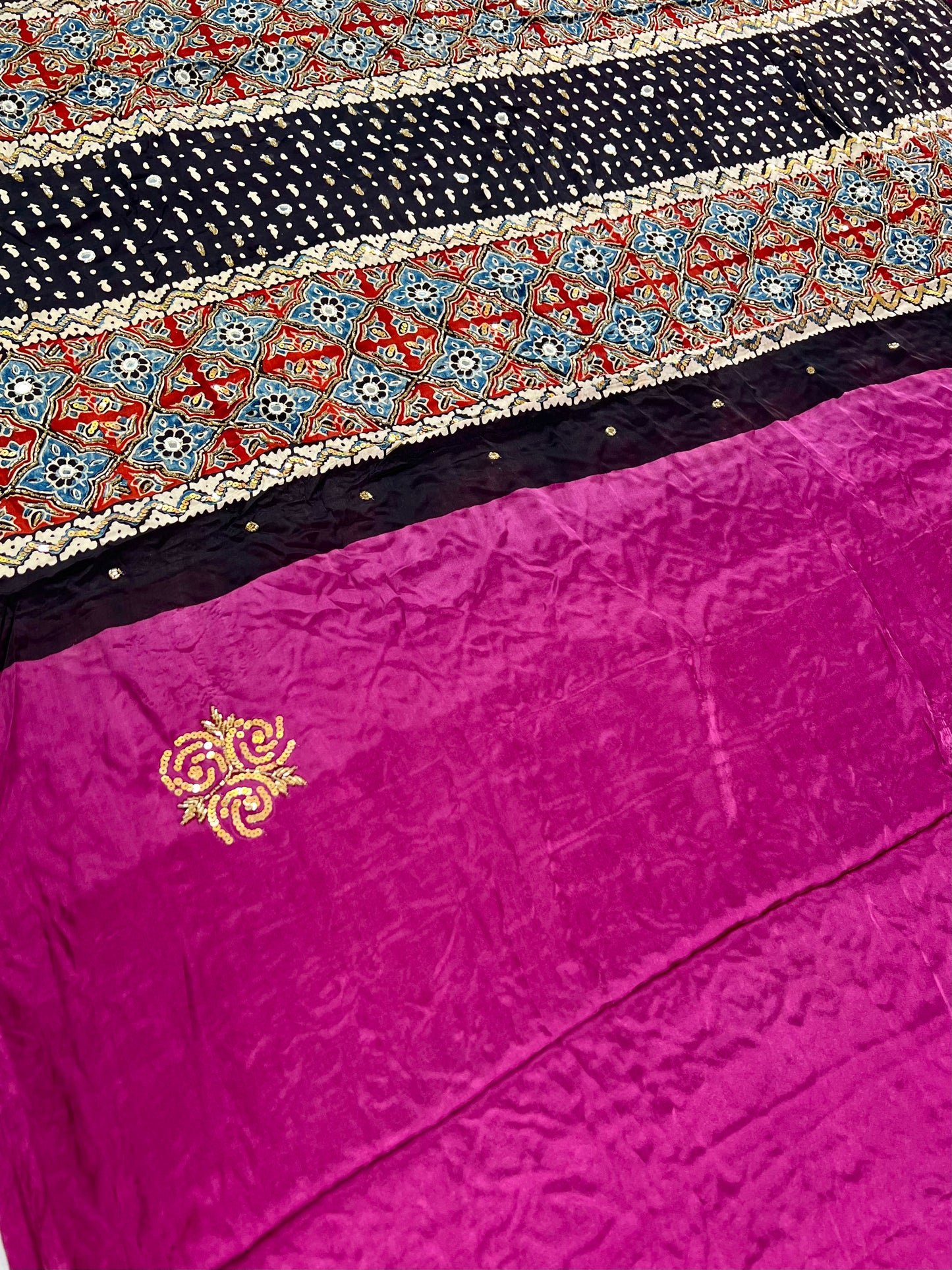BERRY ROSE - Pure Modal Ajrakh Hand Embroidered Saree