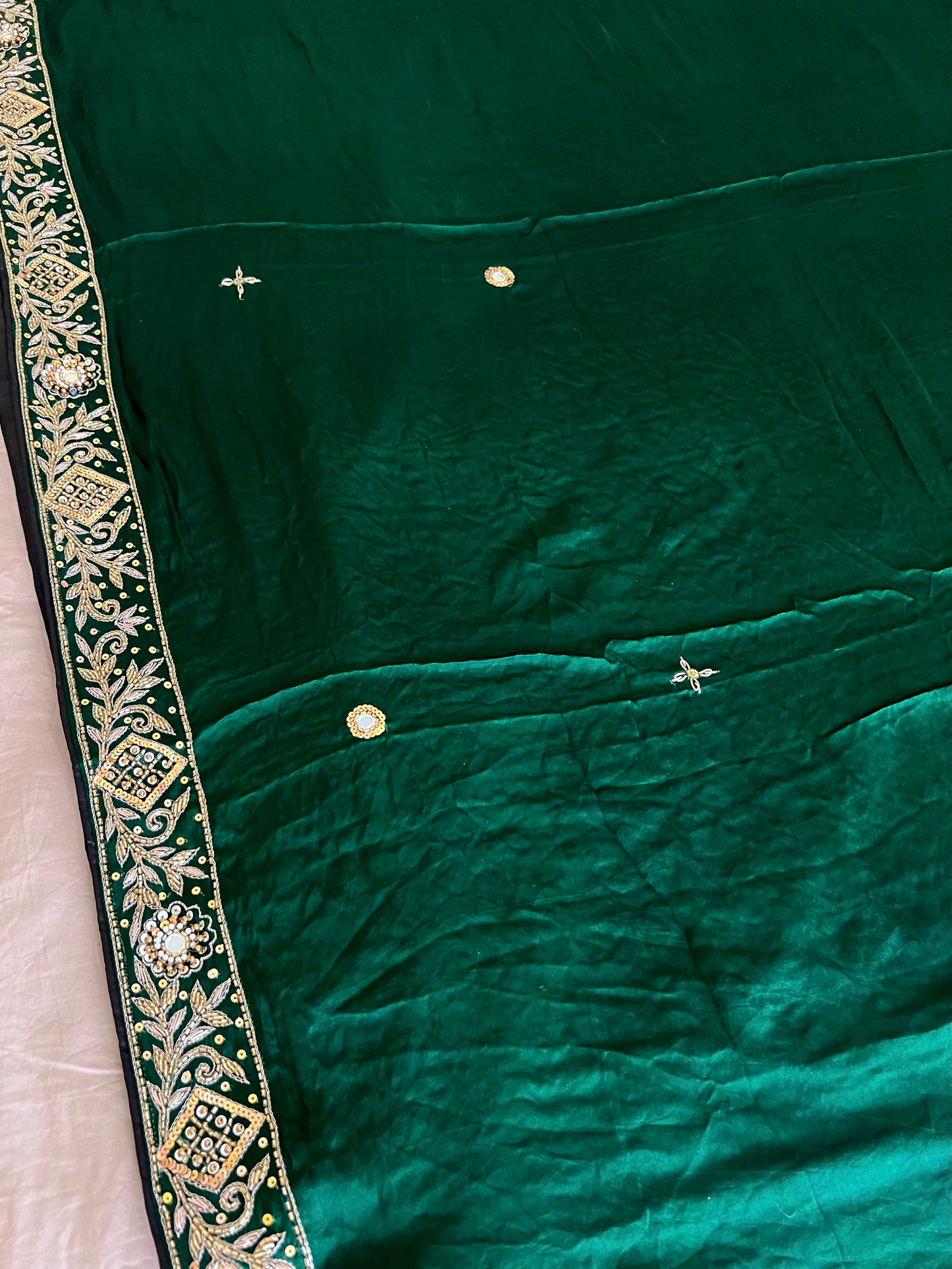 GREEN ECSTASY - Pure Modal Ajrakh Hand Embroidered Saree
