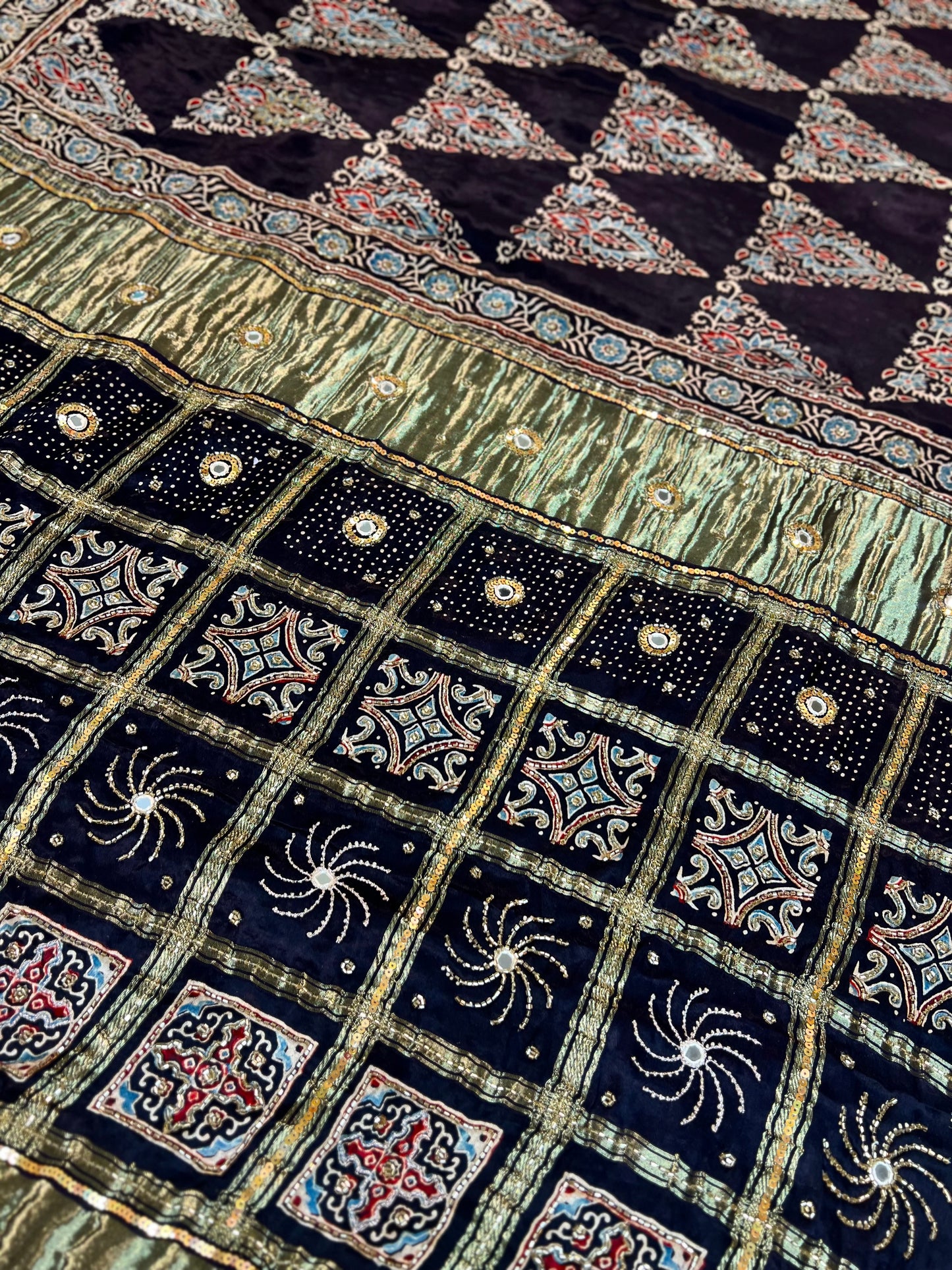 REGAL BLACK - Pure Modal Ajrakh Hand Embroidered Saree