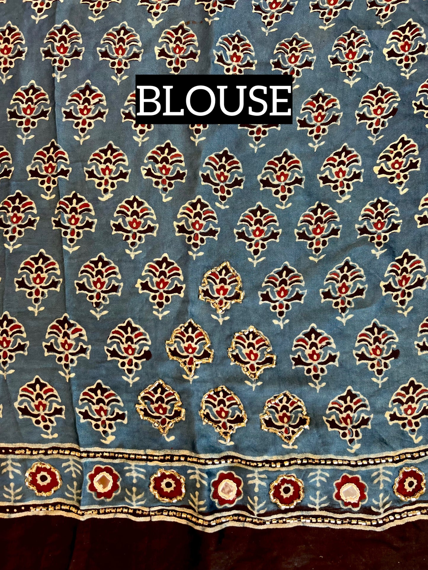 MOSS & SKY - Pure Modal Ajrakh Hand Embroidered Saree