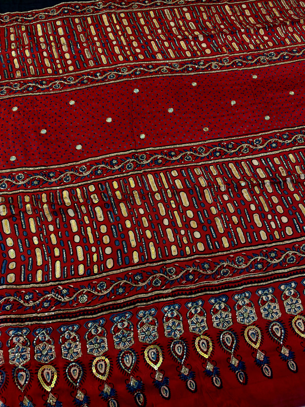 SERENE ROSE - Pure Modal Ajrakh Hand Embroidered Saree