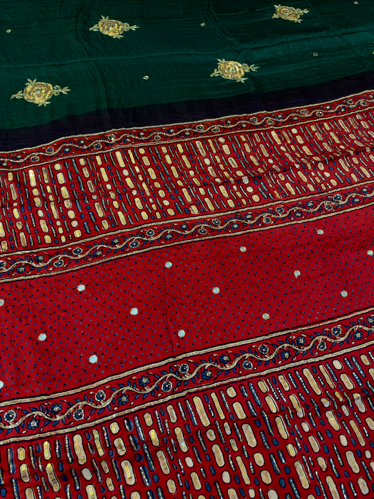 SERENE ROSE - Pure Modal Ajrakh Hand Embroidered Saree