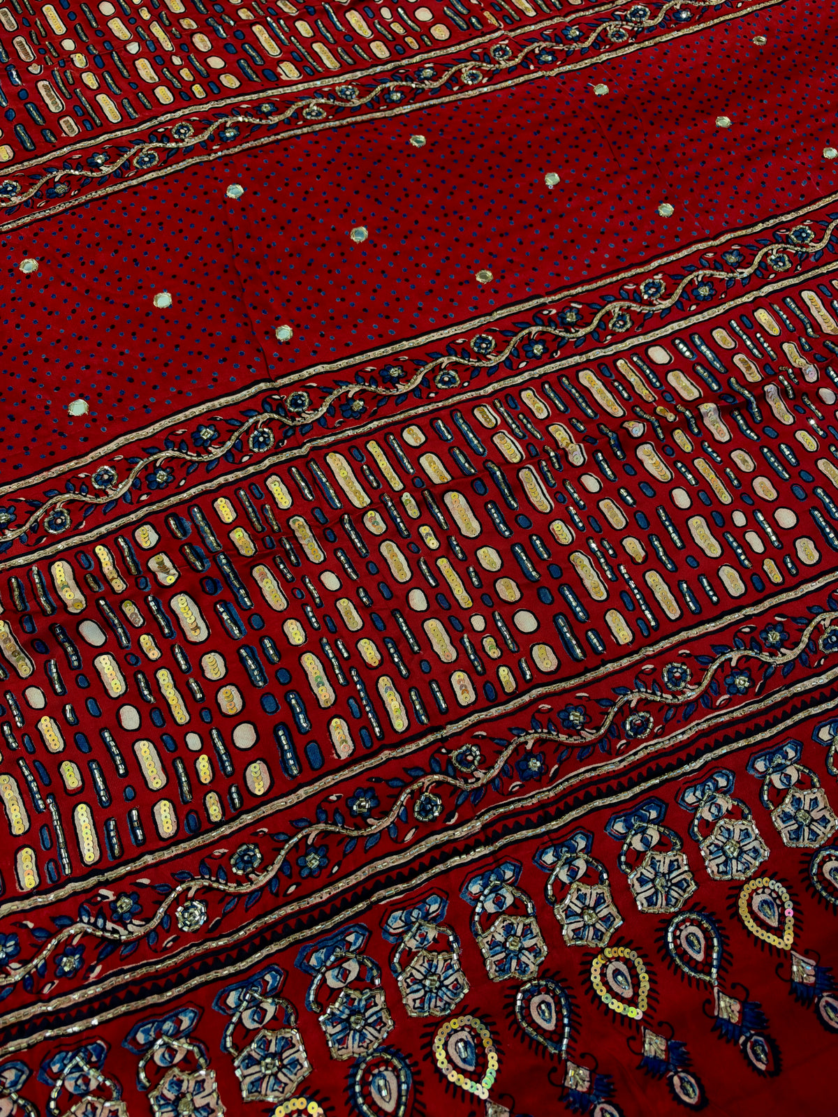 SERENE ROSE - Pure Modal Ajrakh Hand Embroidered Saree