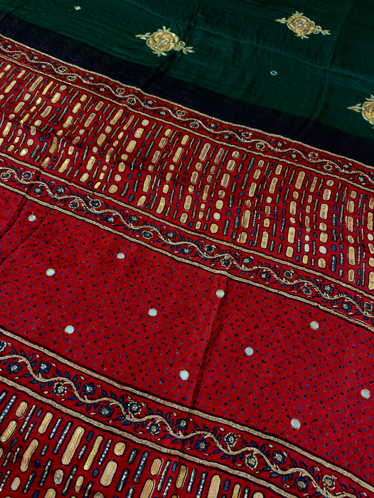 SERENE ROSE - Pure Modal Ajrakh Hand Embroidered Saree