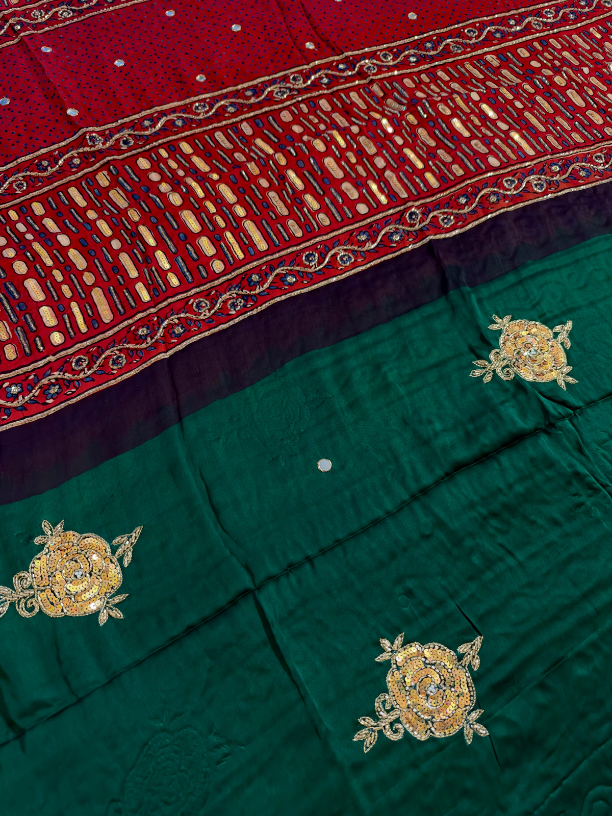 SERENE ROSE - Pure Modal Ajrakh Hand Embroidered Saree