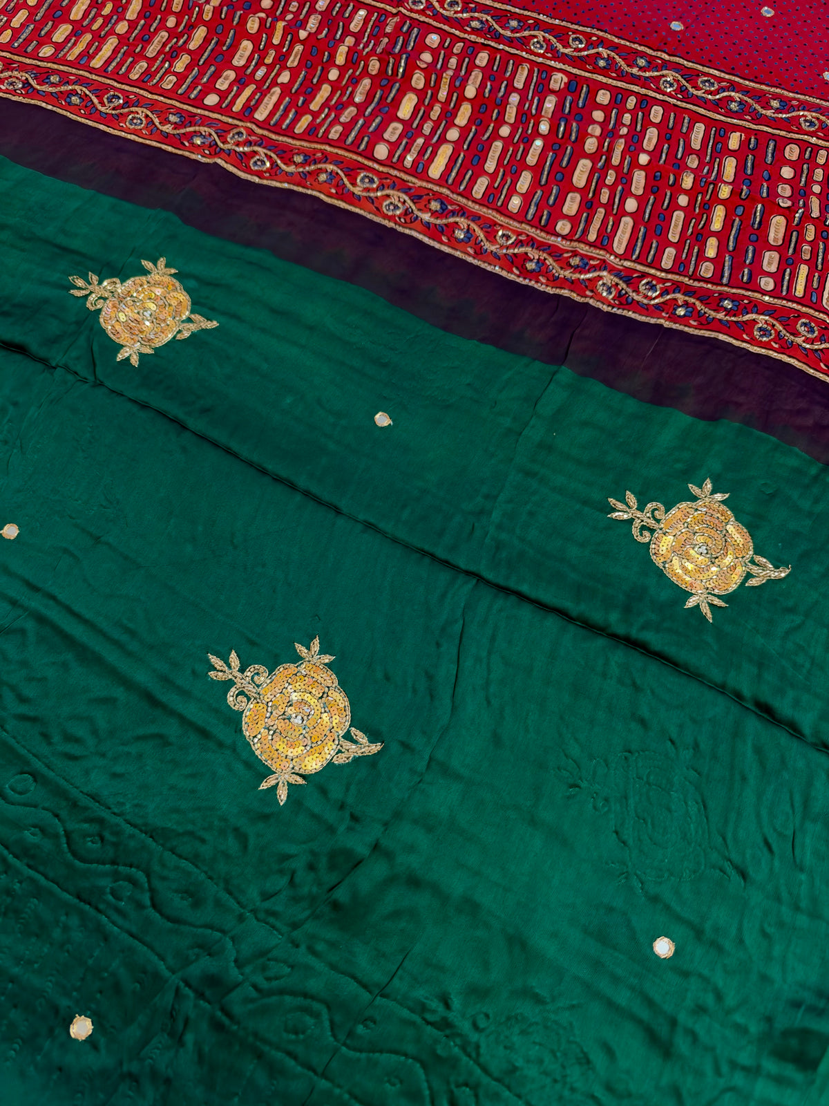 SERENE ROSE - Pure Modal Ajrakh Hand Embroidered Saree