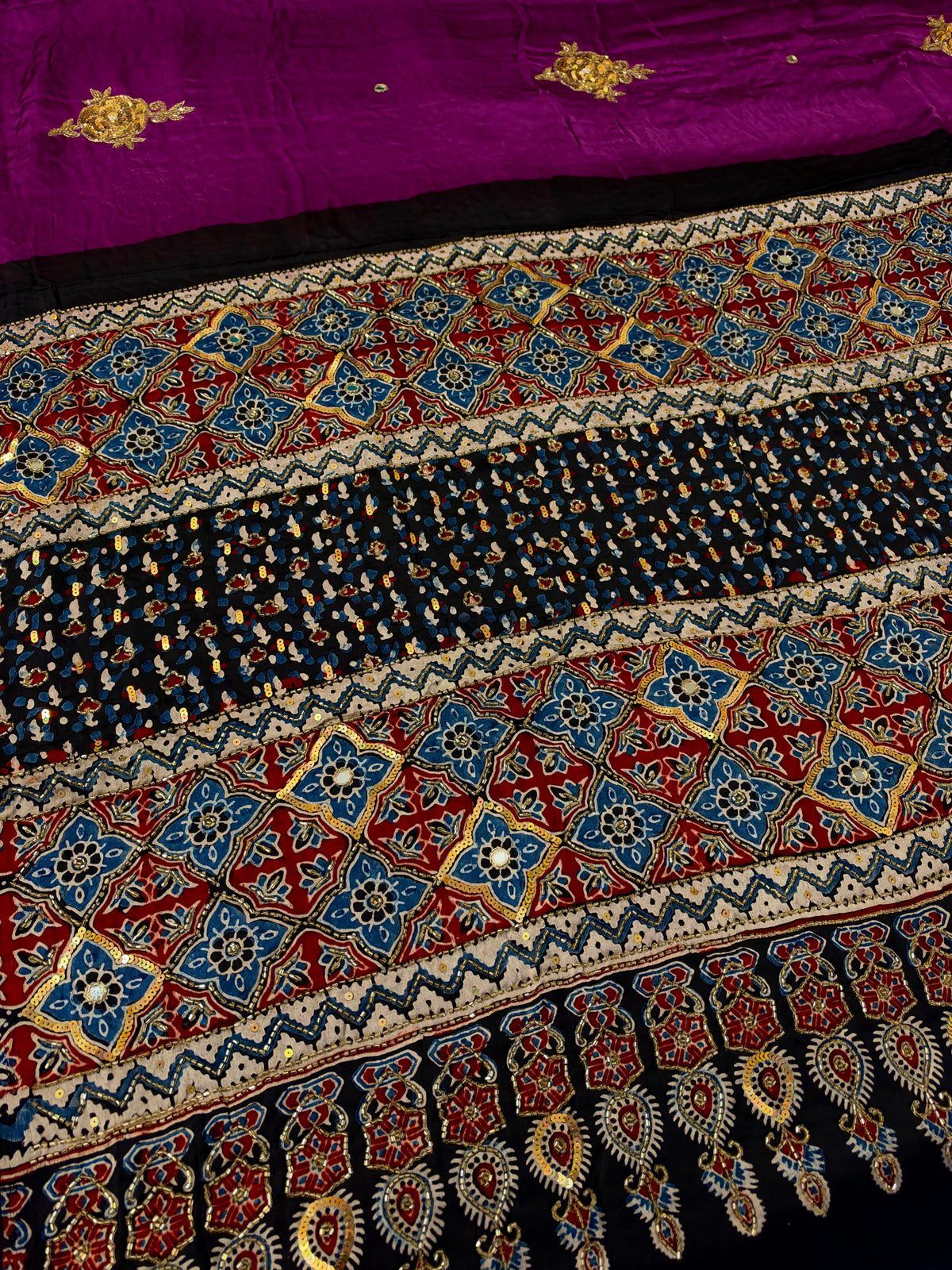 NEW BERRY ROSE - Pure Modal Ajrakh Hand Embroidered Saree