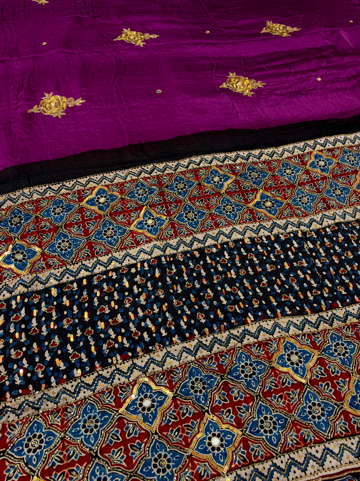 NEW BERRY ROSE - Pure Modal Ajrakh Hand Embroidered Saree