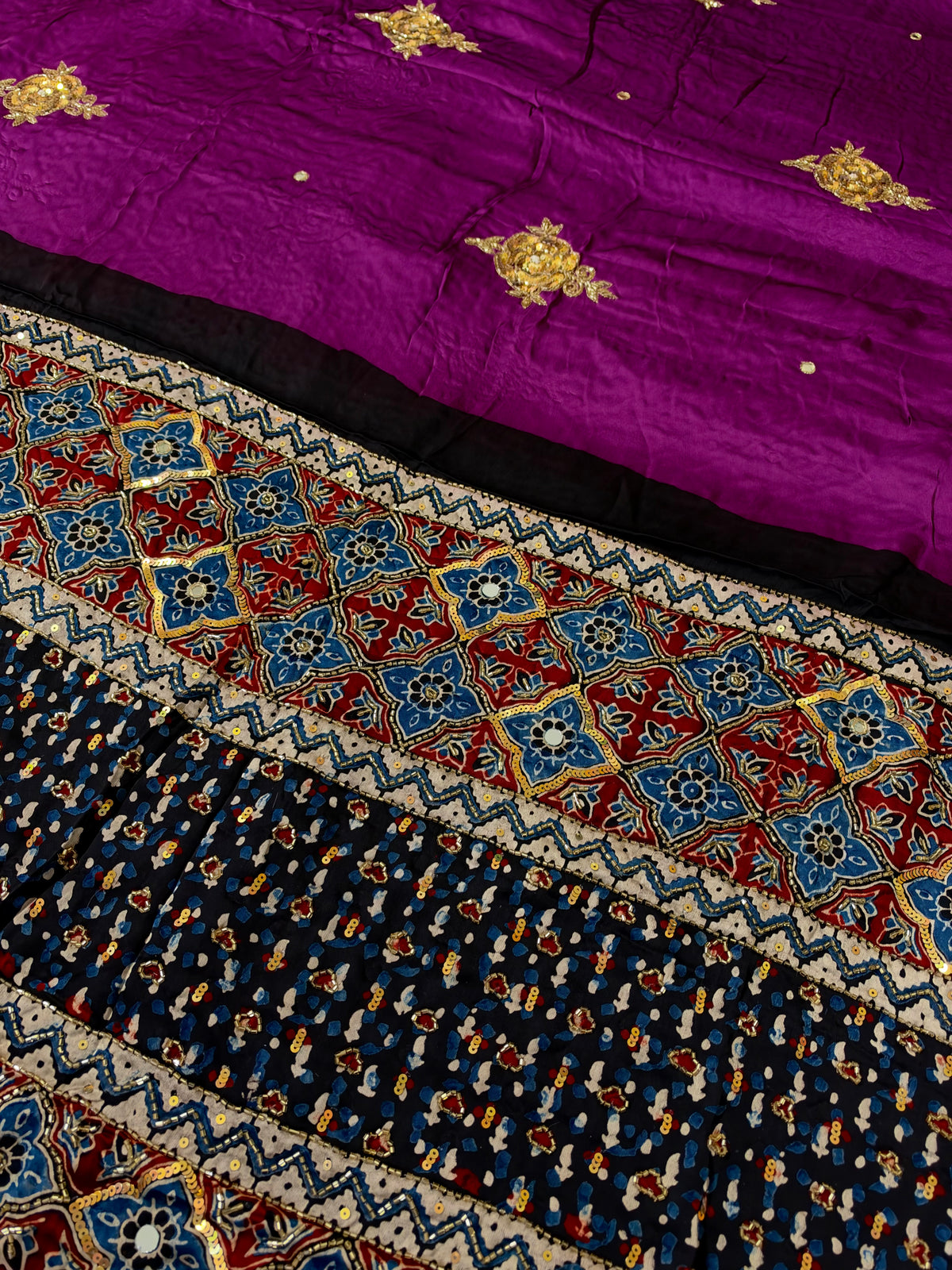 NEW BERRY ROSE - Pure Modal Ajrakh Hand Embroidered Saree