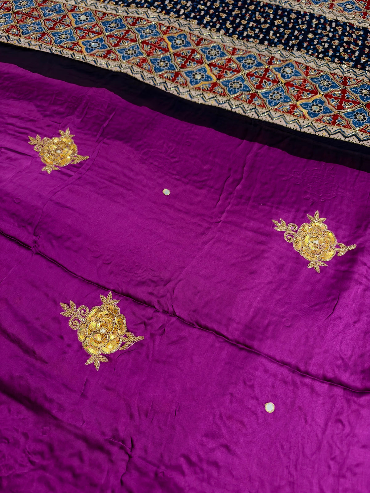 NEW BERRY ROSE - Pure Modal Ajrakh Hand Embroidered Saree