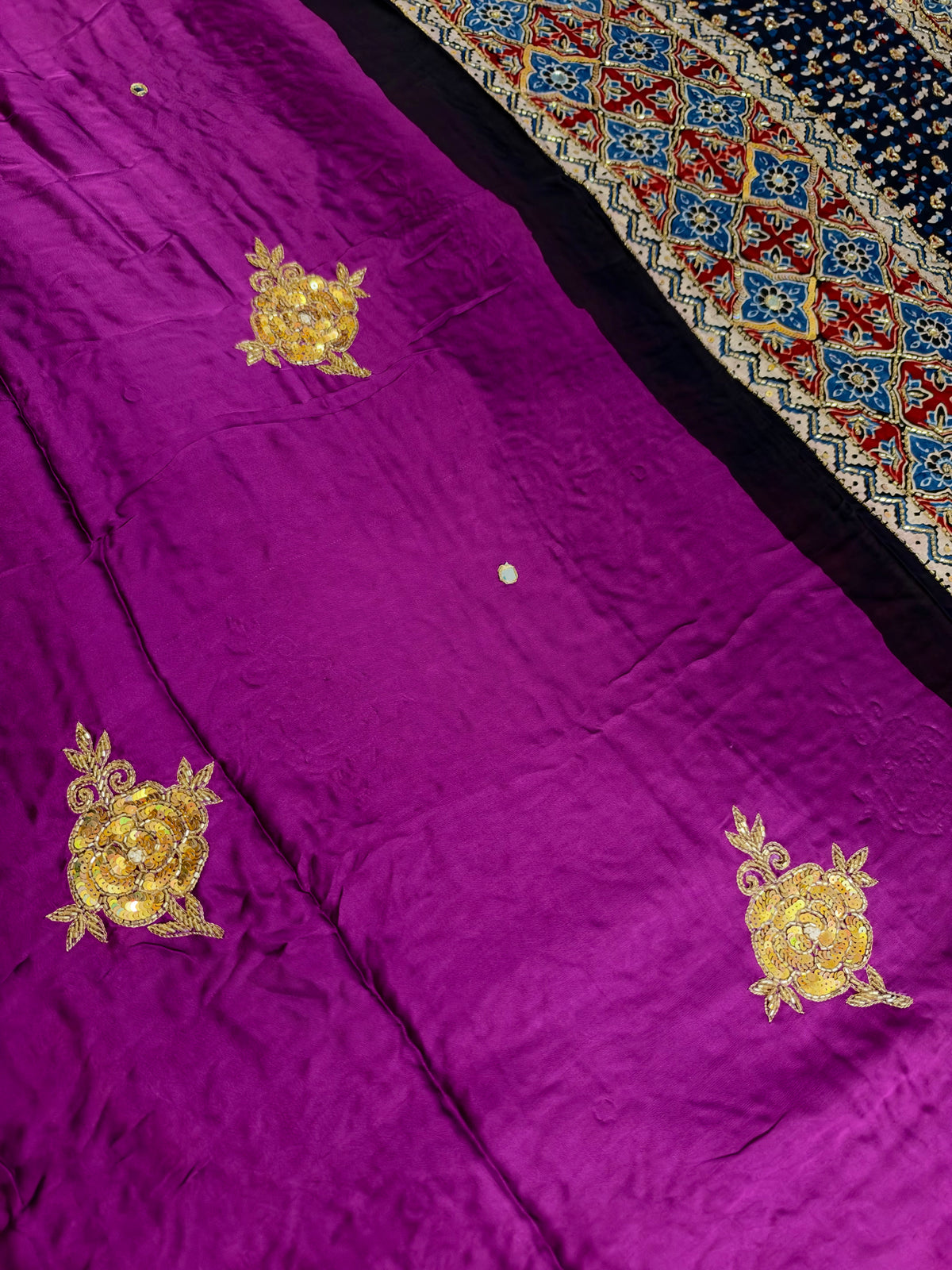 NEW BERRY ROSE - Pure Modal Ajrakh Hand Embroidered Saree
