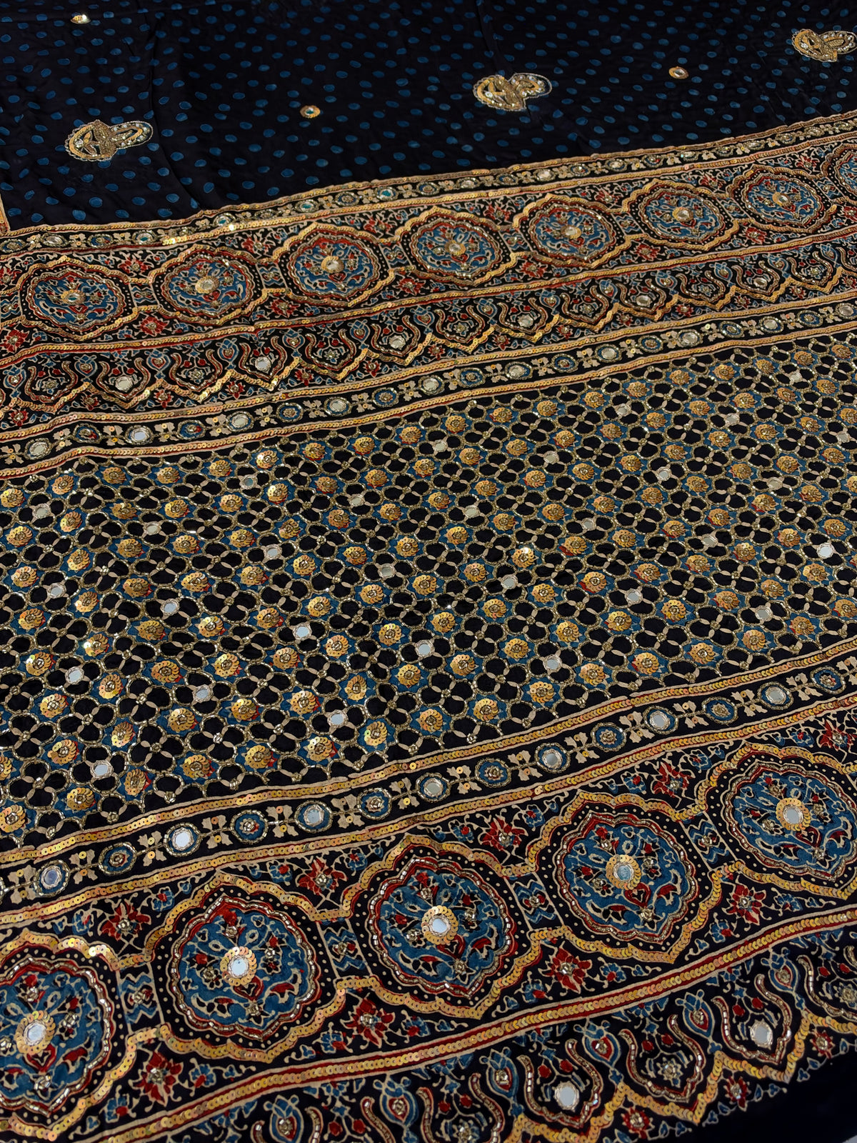JEWEL FEVER - Pure Modal Ajrakh Hand Embroidered Saree