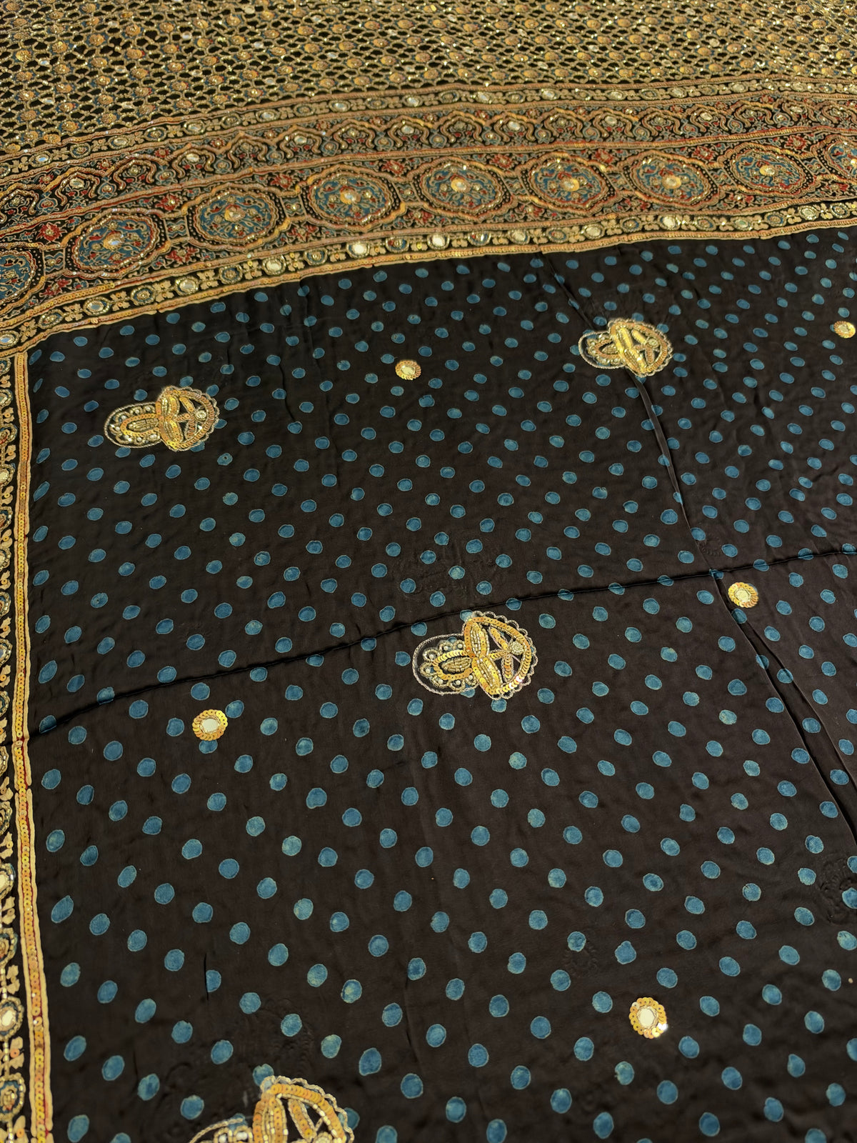 JEWEL FEVER - Pure Modal Ajrakh Hand Embroidered Saree