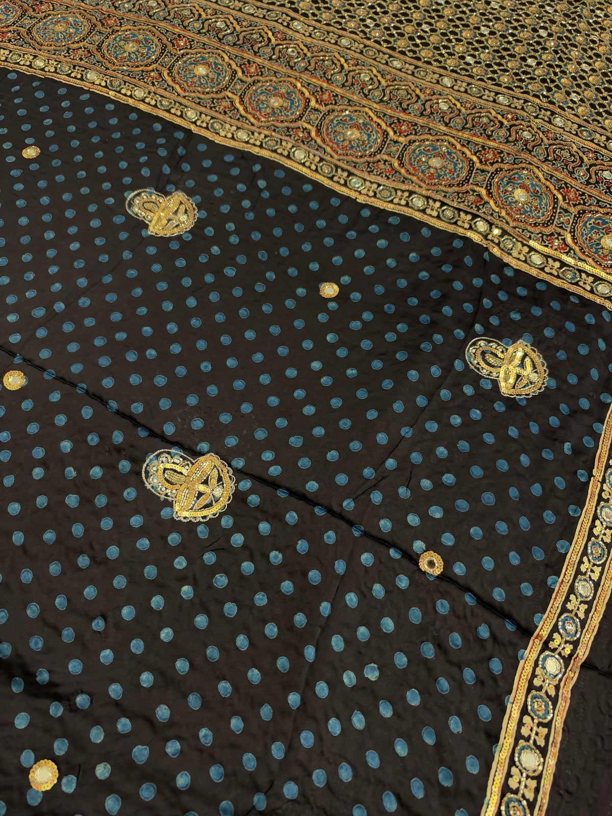 JEWEL FEVER - Pure Modal Ajrakh Hand Embroidered Saree